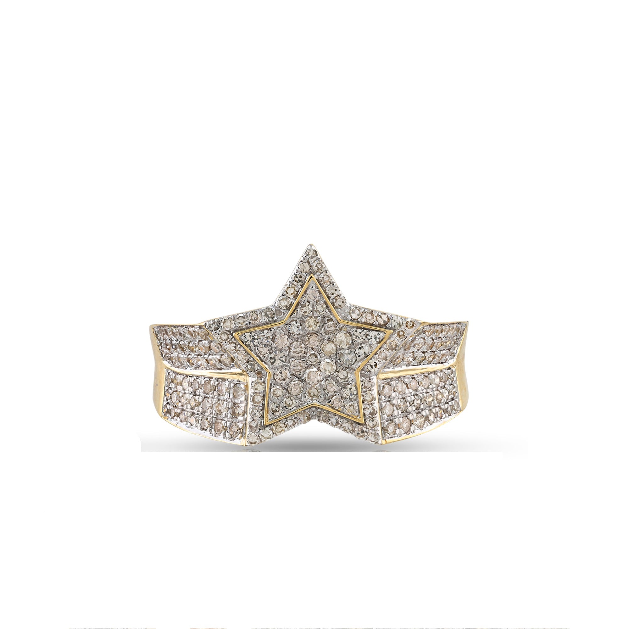 Yellow Gold Round Diamond Cluster Star Ring For Men's