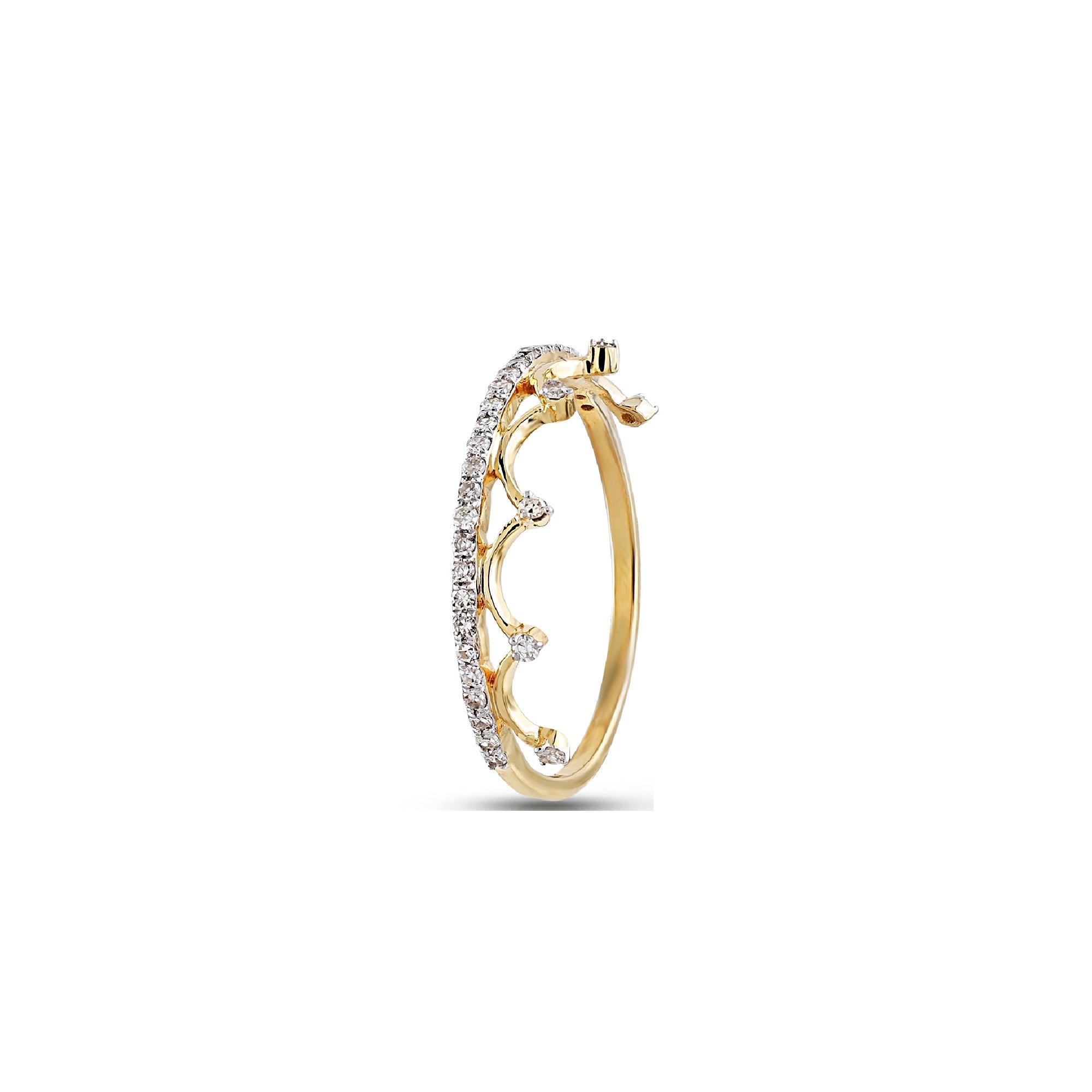Yellow Gold Round Diamond Queen Crown Ring