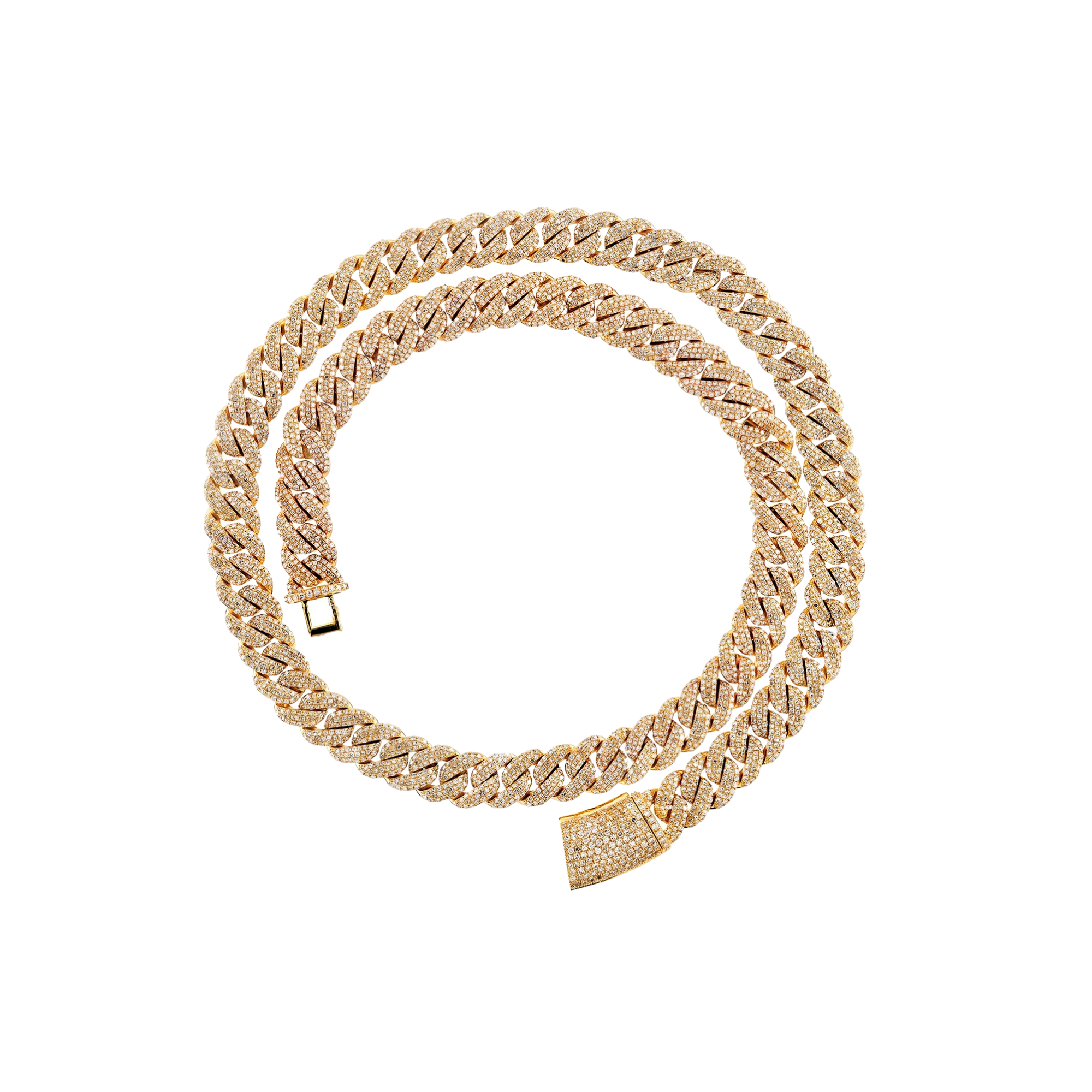 Yellow Gold Round Diamond 10MM Cuban Chain