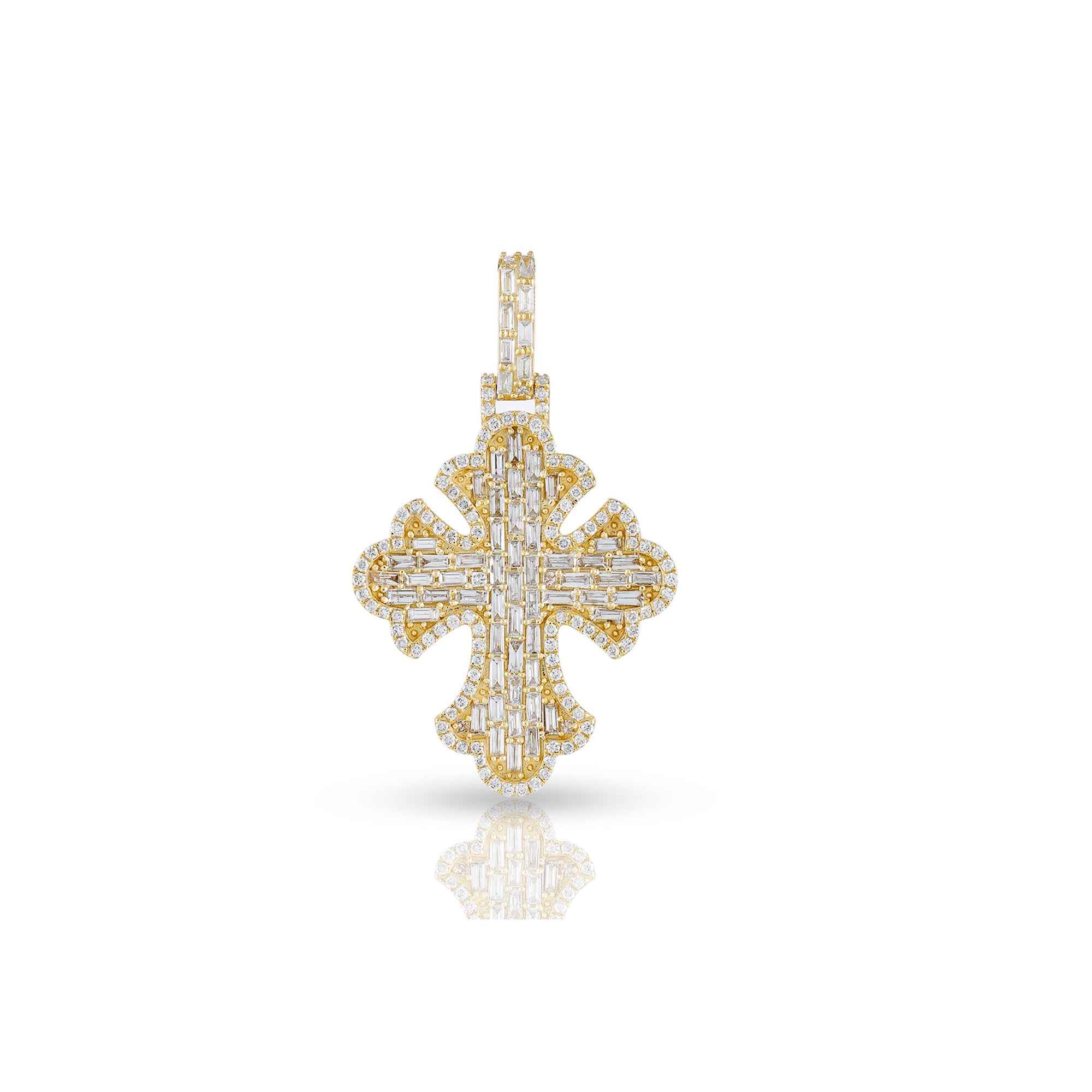 Yellow Gold Baguette and Round Diamond Cross Pendant