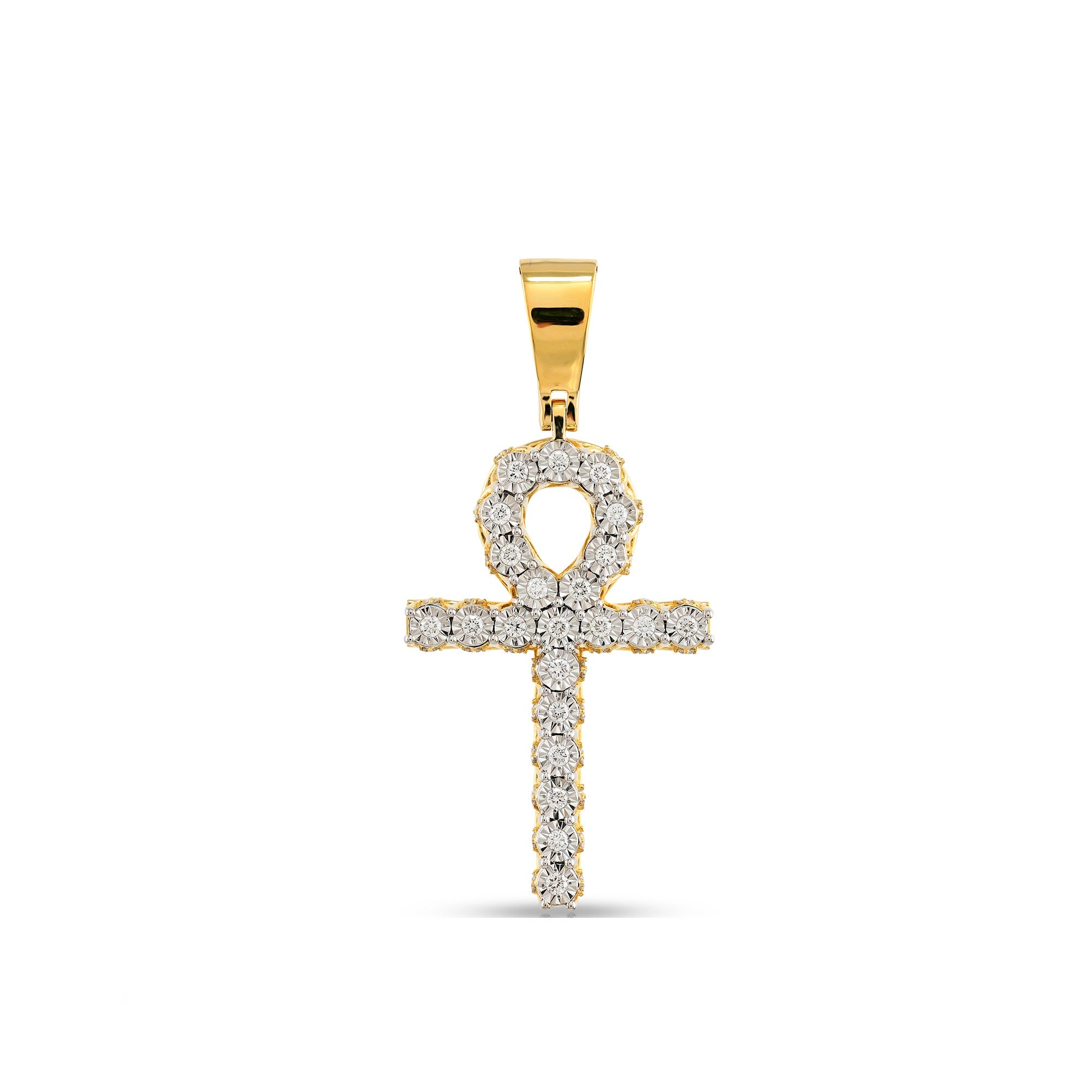 Yellow Gold Round Diamond Egyption Ankh Cross Pendant