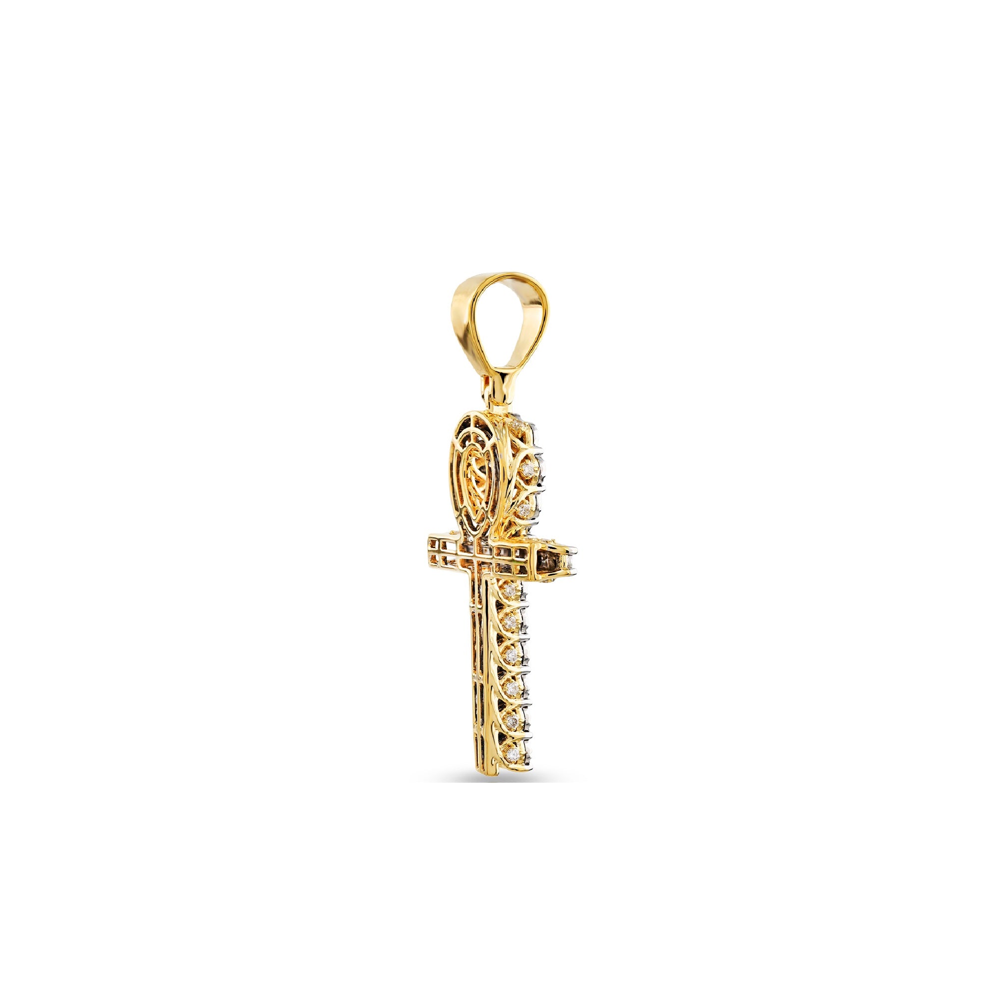 Yellow Gold Round Diamond Egyption Ankh Cross Pendant