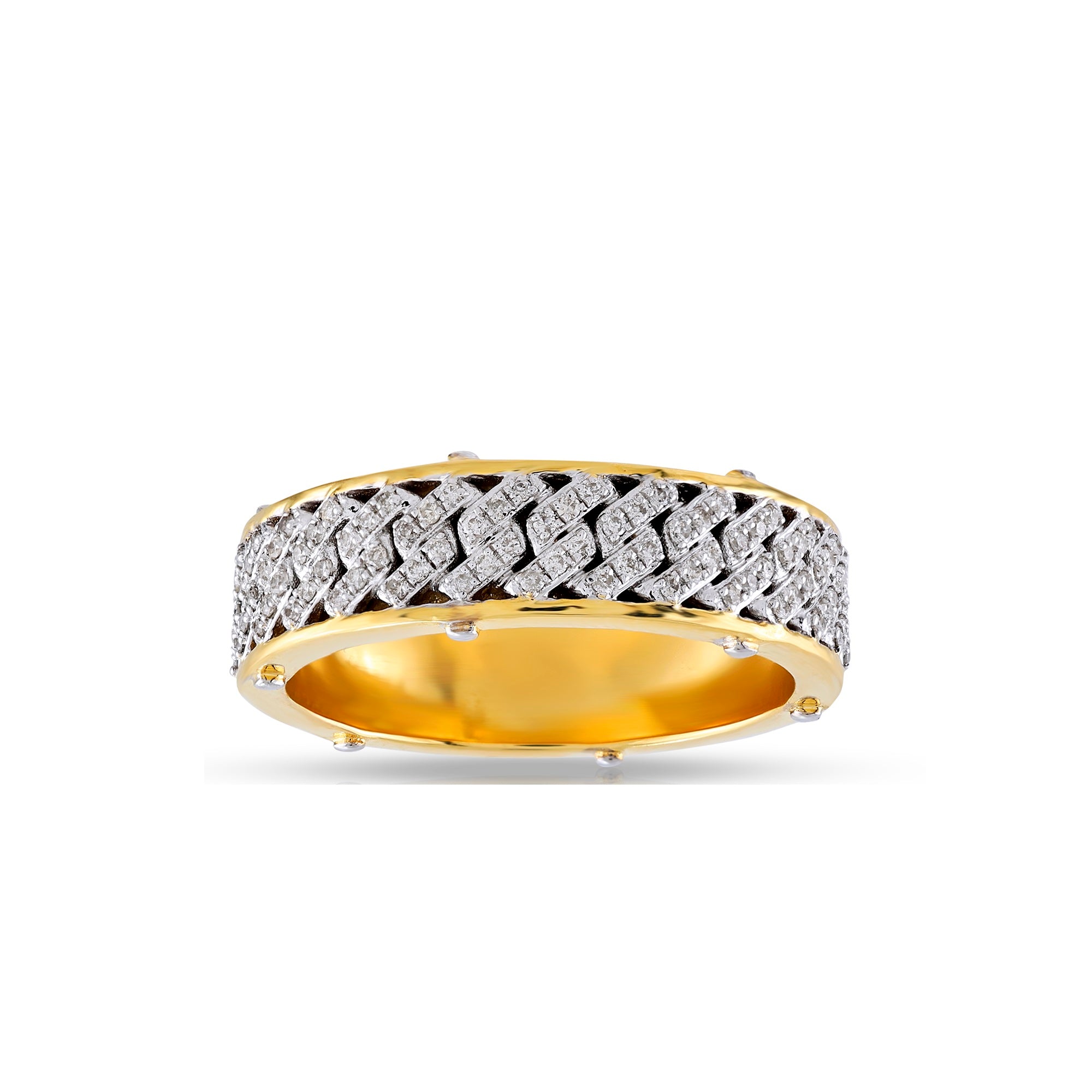 Yellow Gold Round Diamond Cuban Ring For Men's