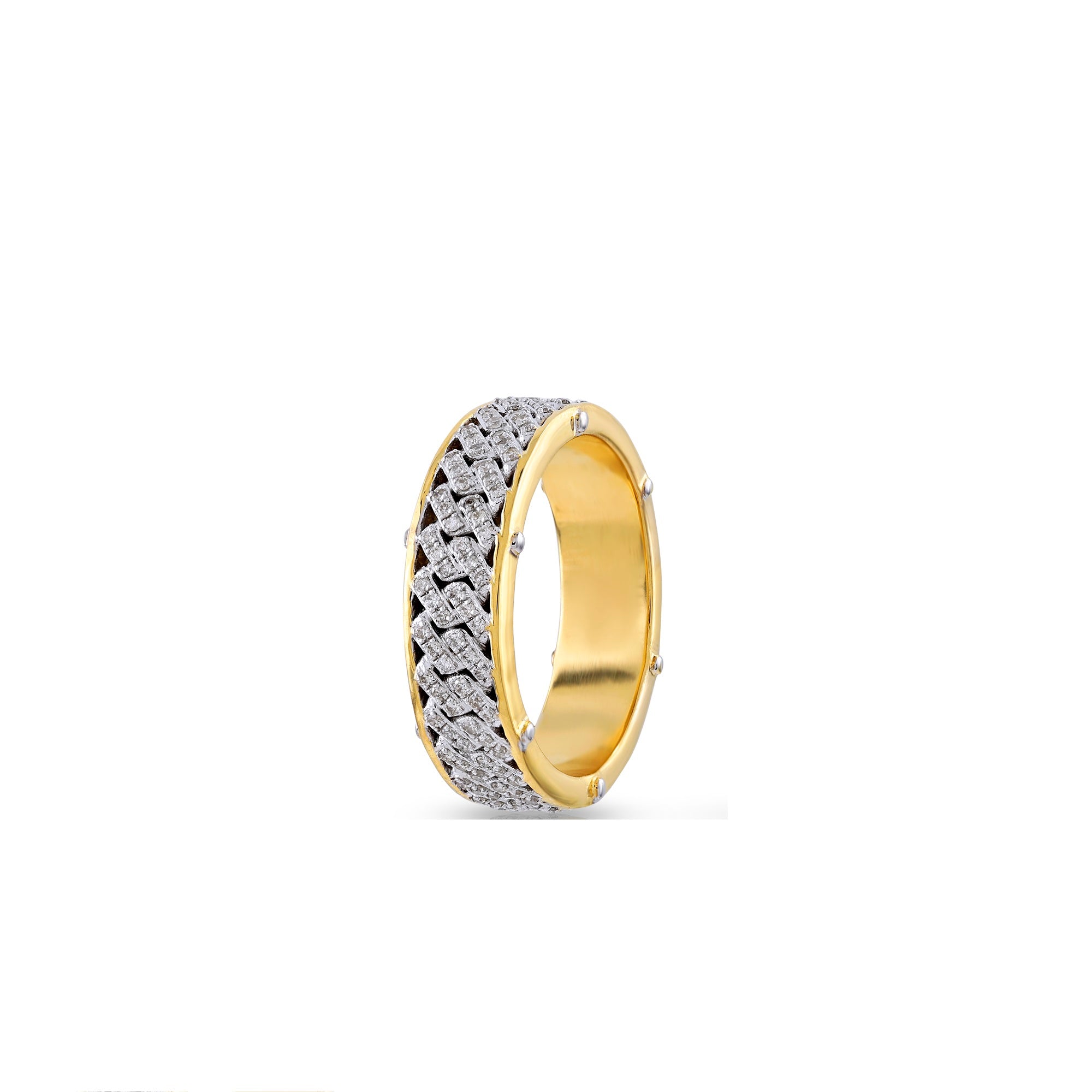 Yellow Gold Round Diamond Cuban Ring For Men's