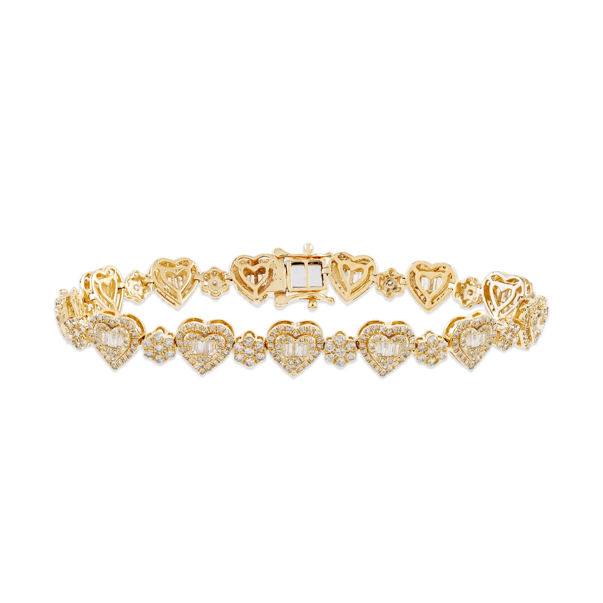 8.7mm Yellow Gold Baguette Diamond Heart Bracelet