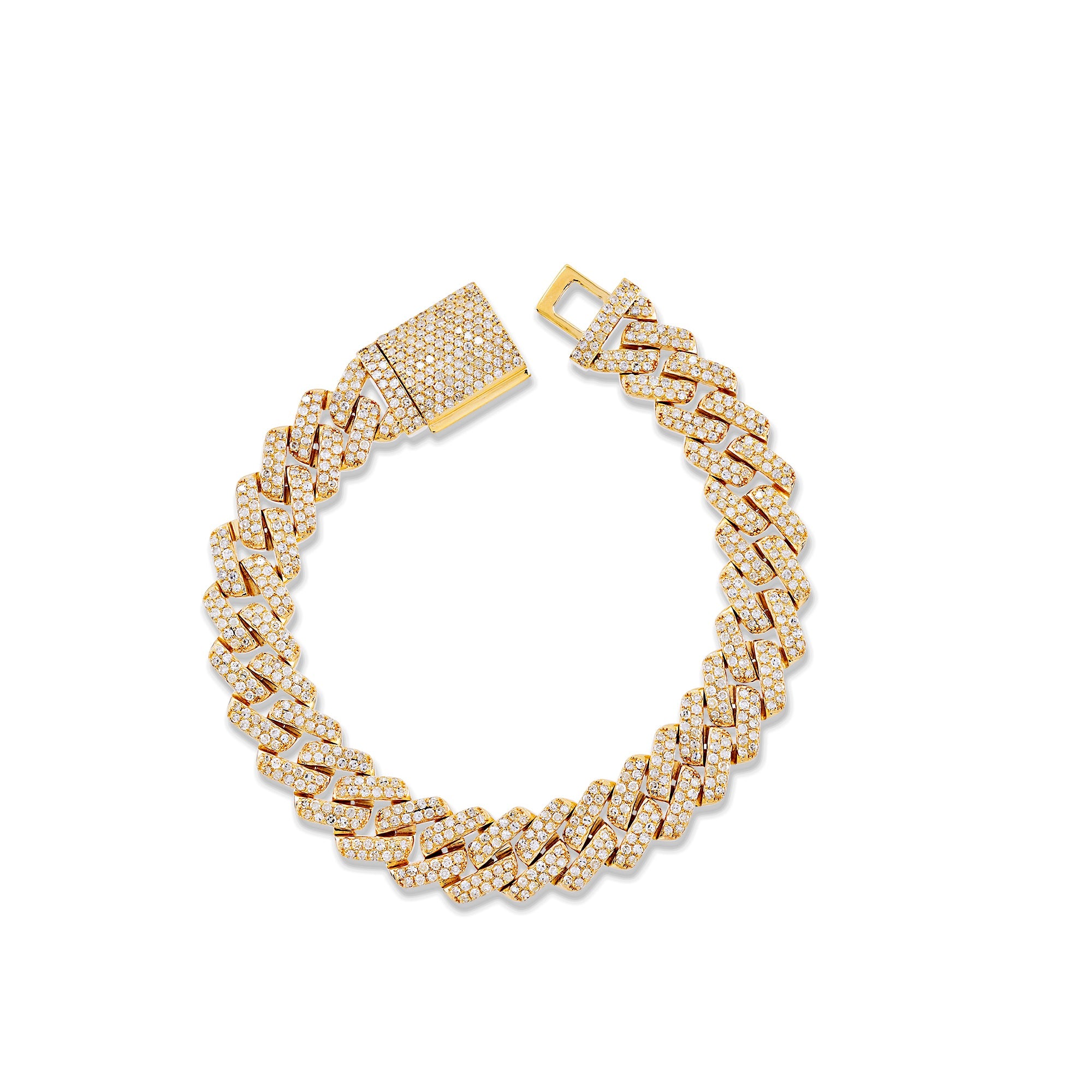 12MM Yellow Gold Round Diamond Cuban Bracelet...