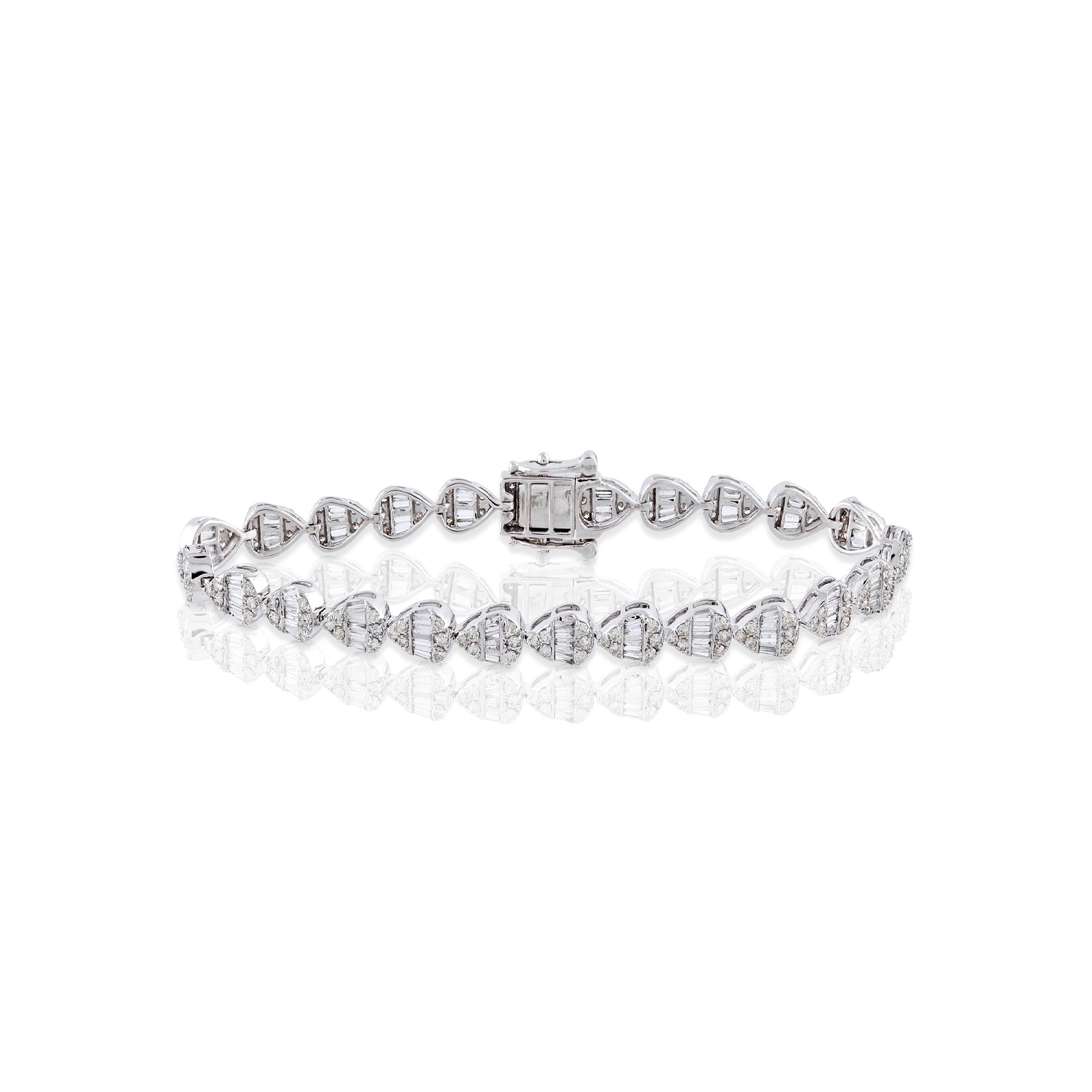 White Gold Round and Baguette Diamond Pear Shape Bracelet