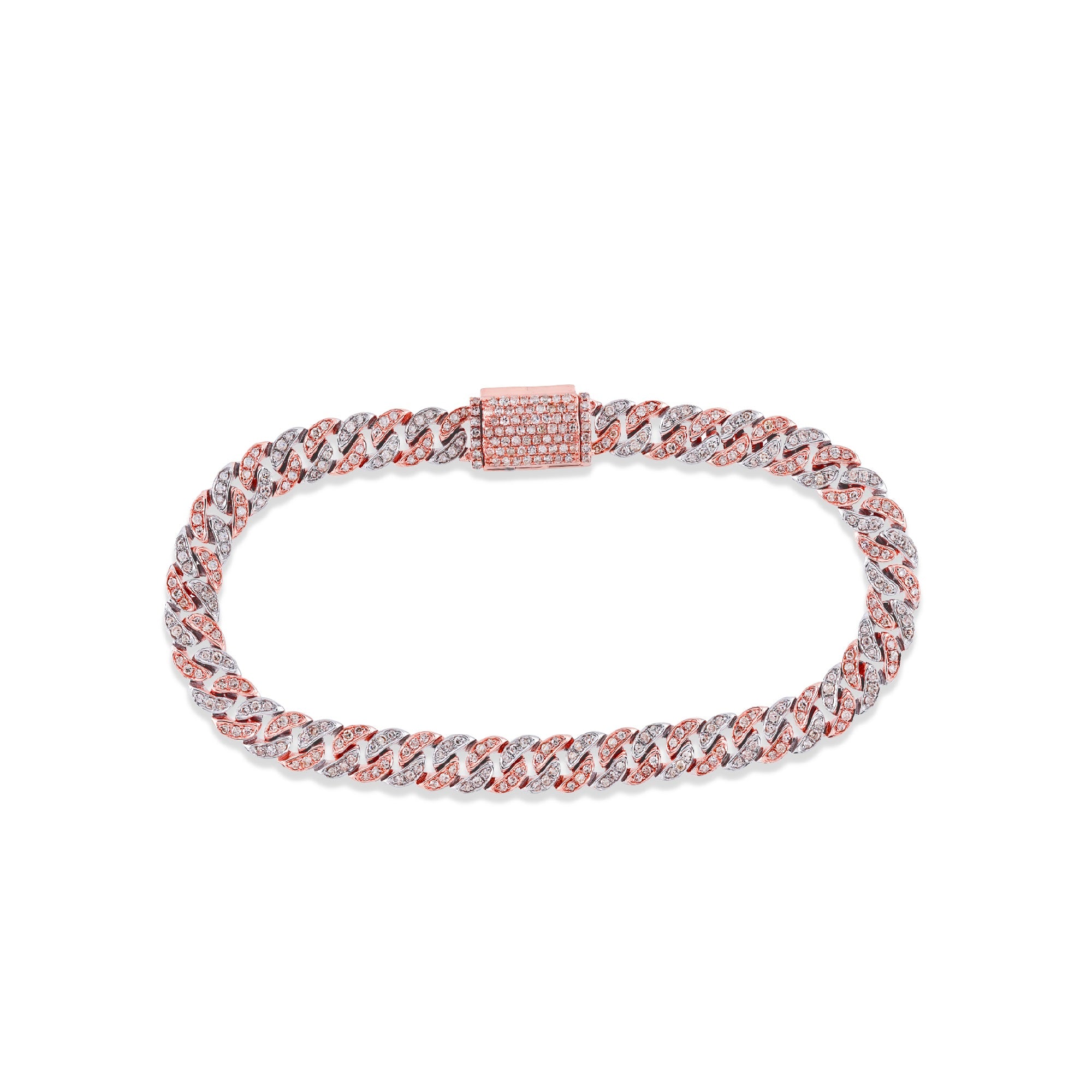 Two Tone Gold Round Diamond Cuban Link Bracelet