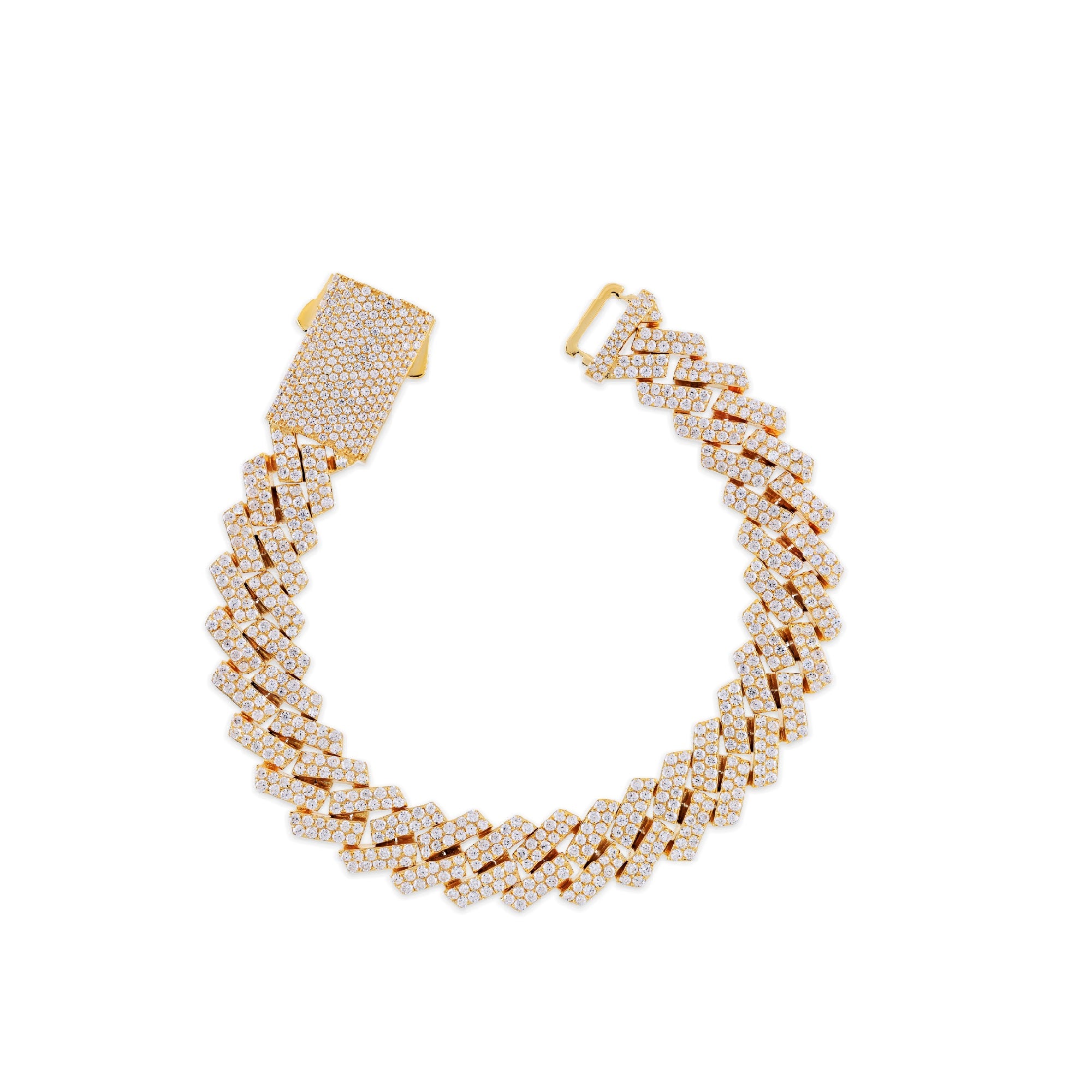13mm Yellow Gold Round Diamond Cuban Bracelet For Men's