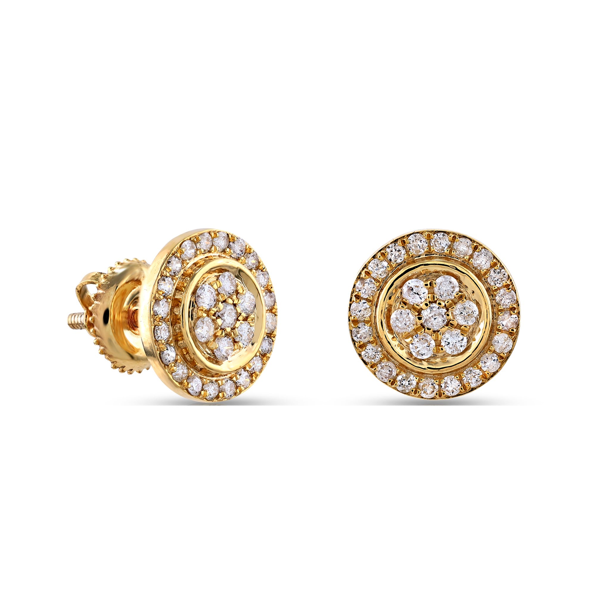 Yellow Gold Diamond Cluster Round Stud Earrings For Women's