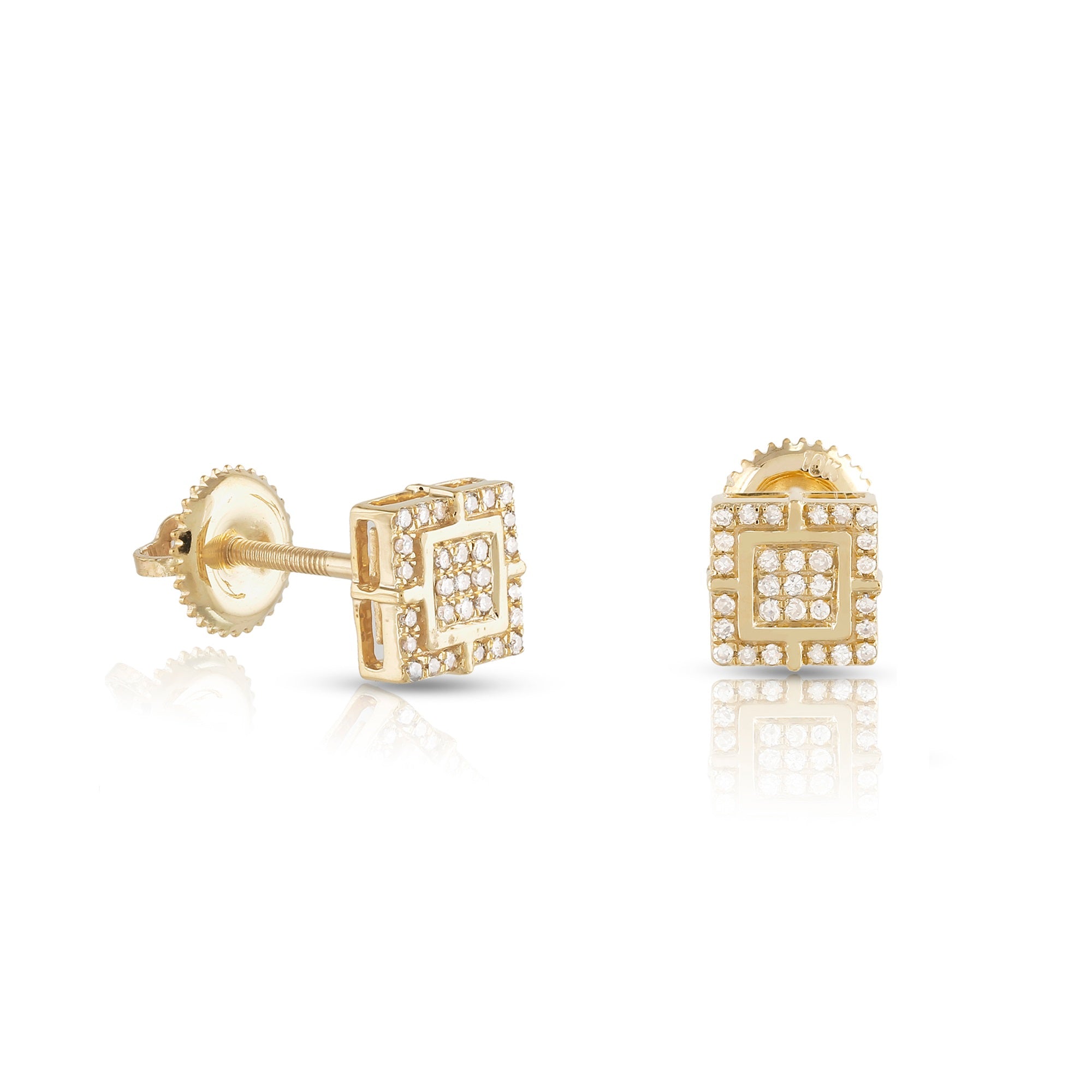 0.15Ct Round Diamond Yellow Gold Square Stud Earrings