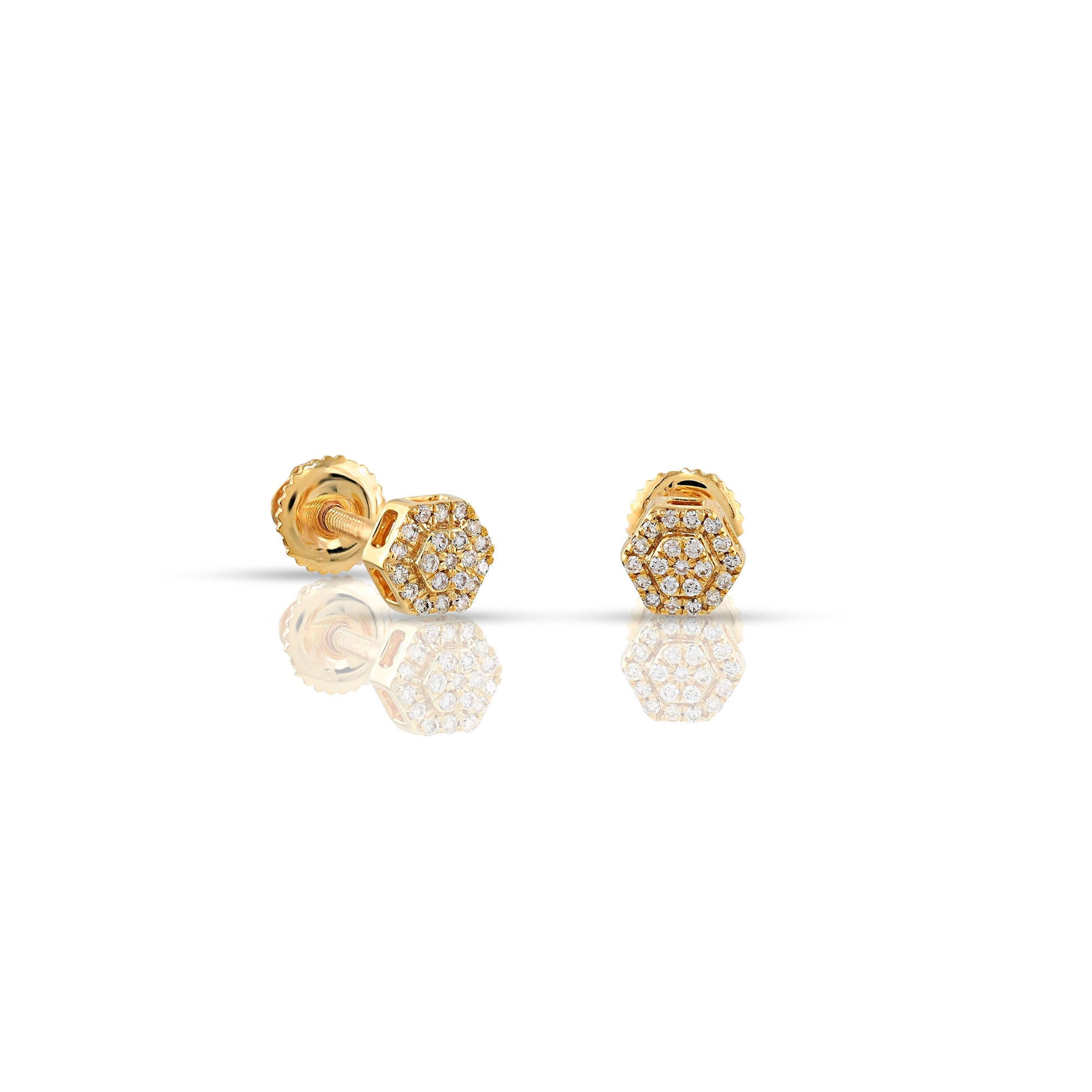 0.067Ct Round Diamond Yellow Gold Hexagon Stud Earrings