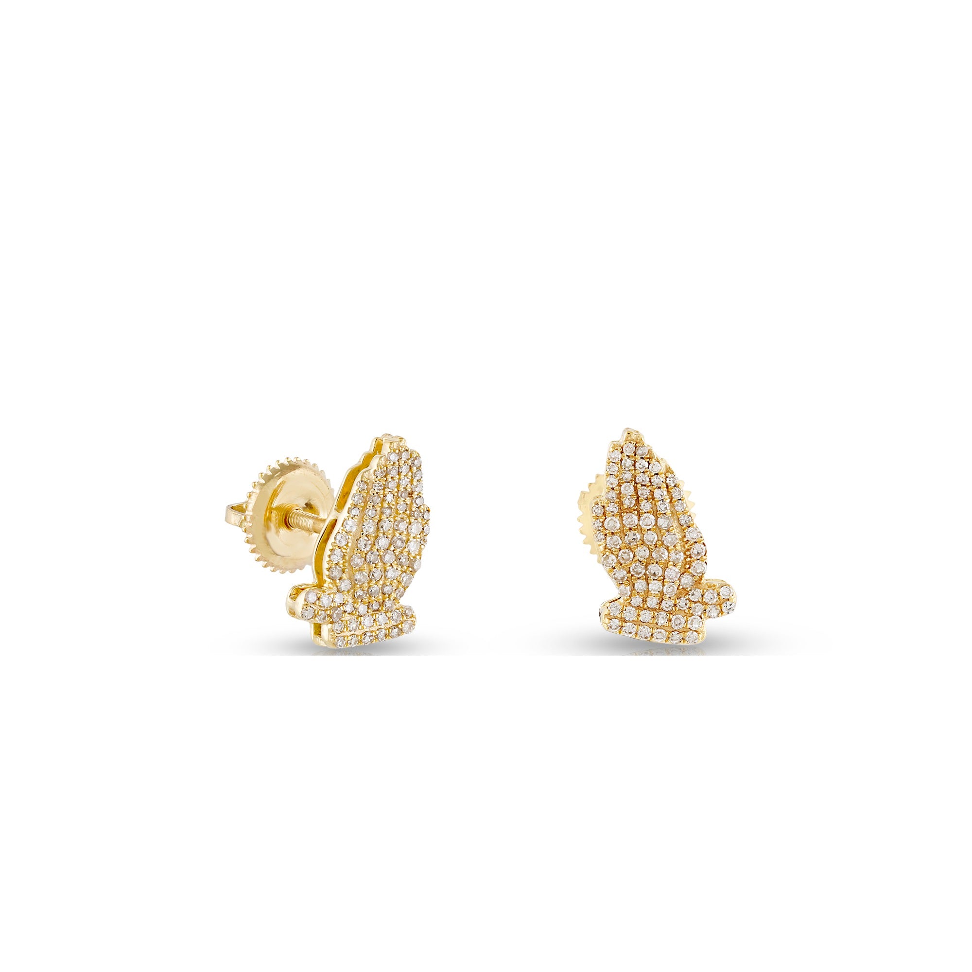 Yellow Gold Round Diamond Cluster Praying Hand Stud Earrings