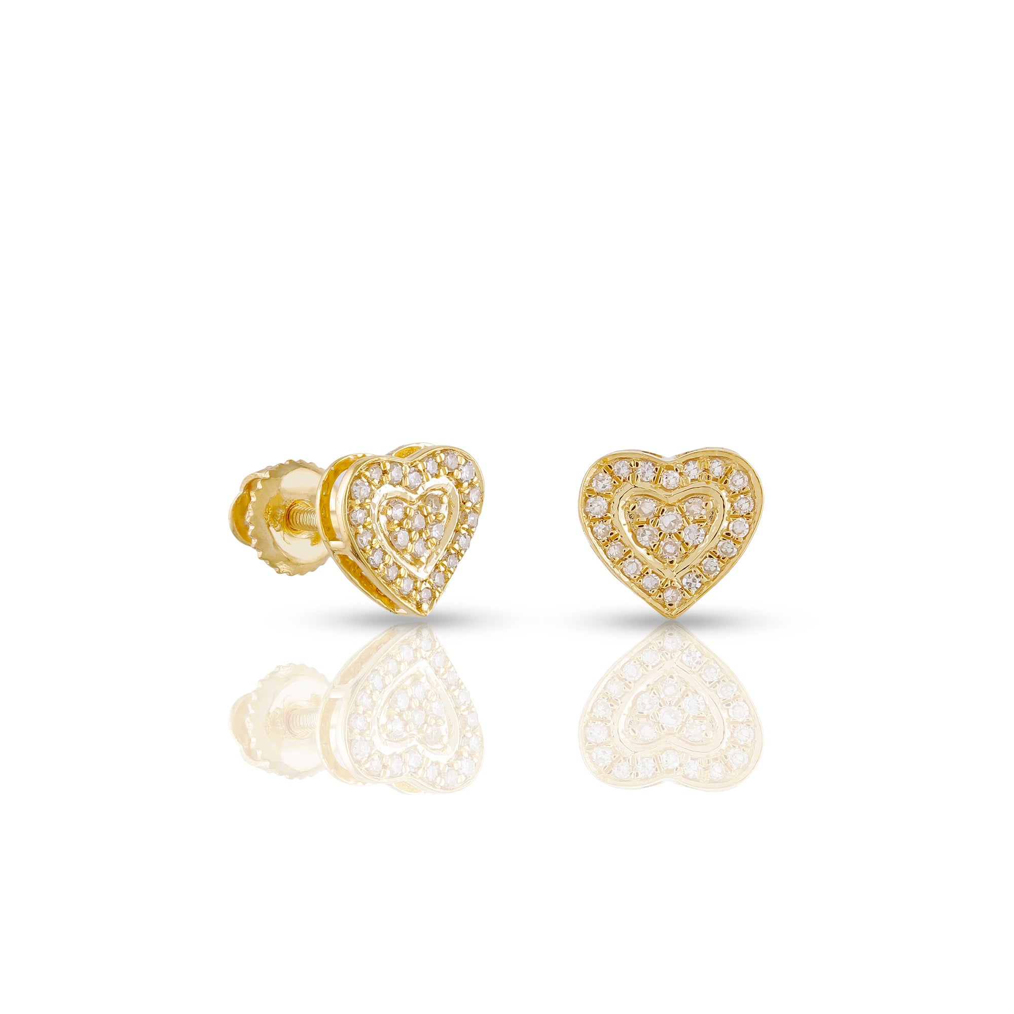 Yellow Gold Round Diamond Heart Stud Earrings For Women's