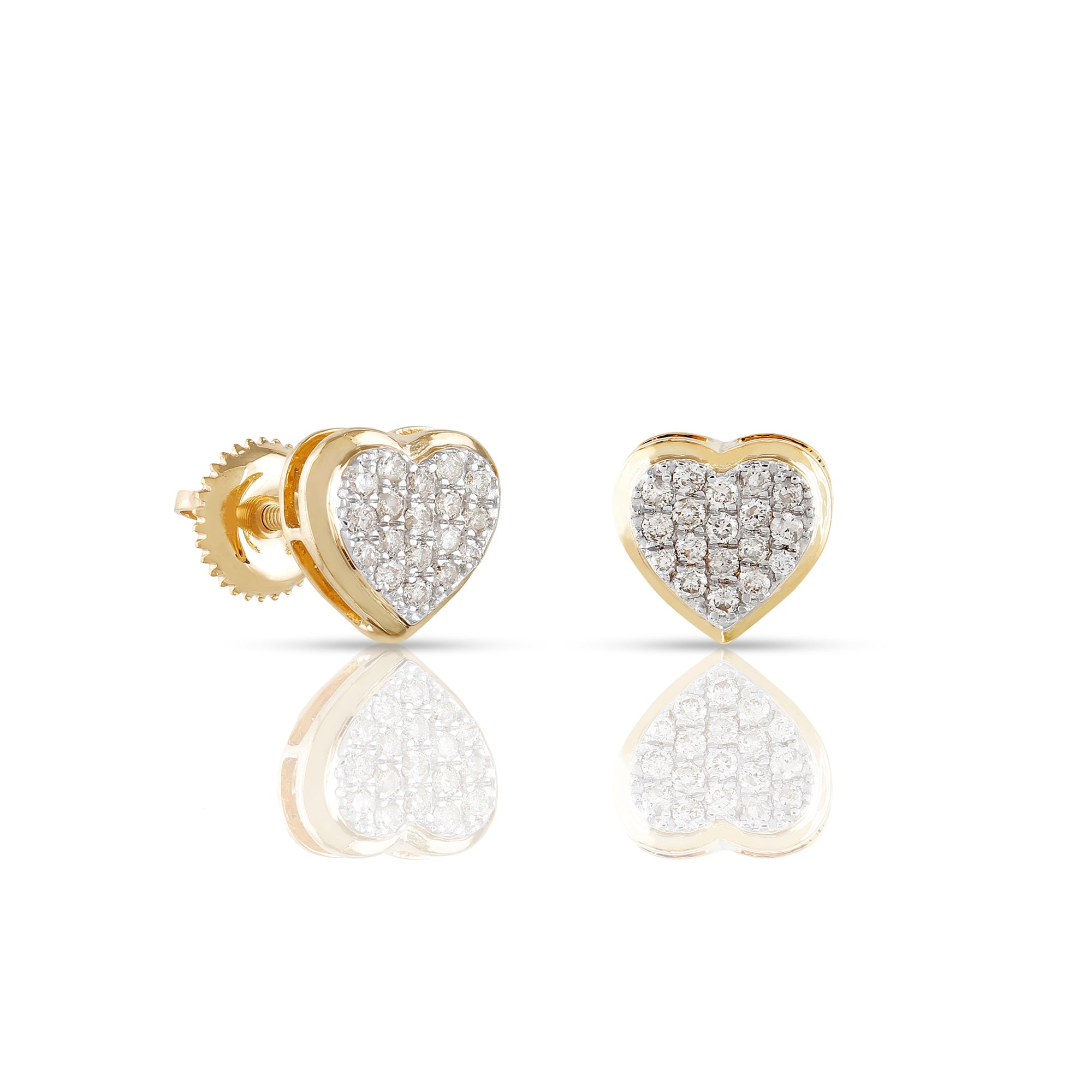 0.27Ct Diamond Cluster Yellow Gold Heart Stud Earring