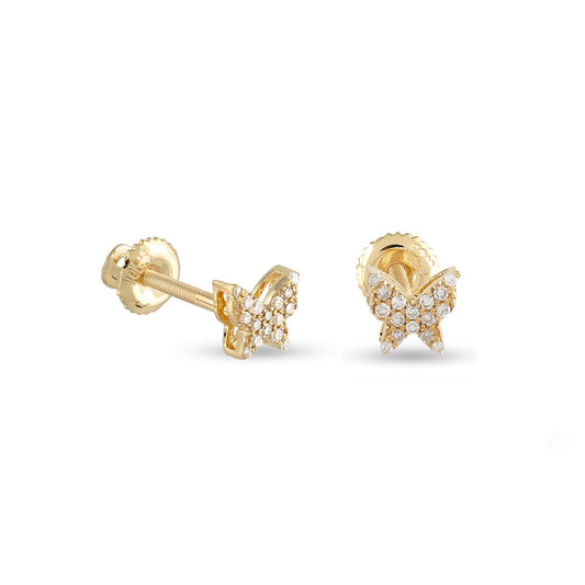 0.07Ct Round Diamond Yellow Gold Butterfly Stud Earrings