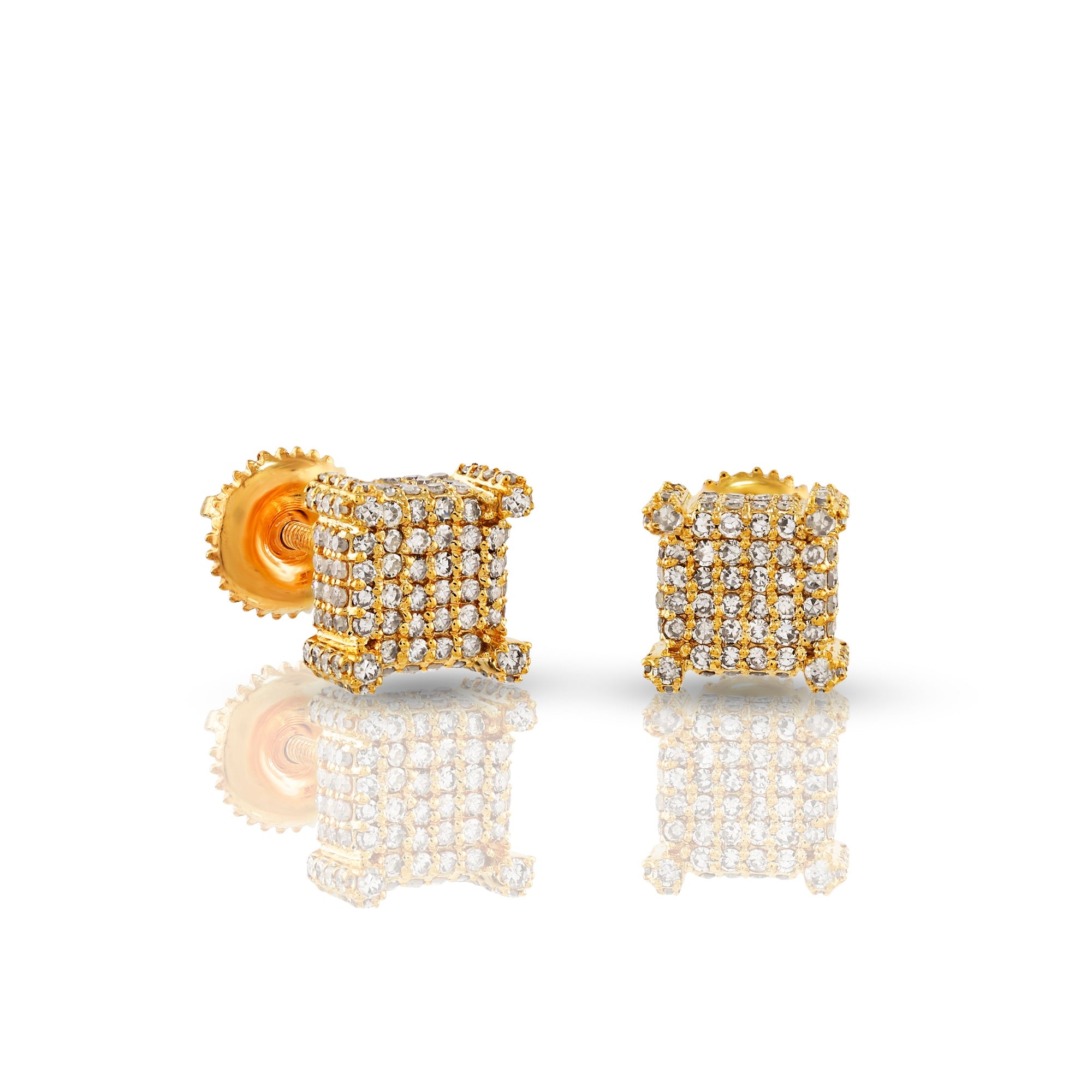0.72Ct Diamond Cluster Yellow Gold Square Stud Earrings