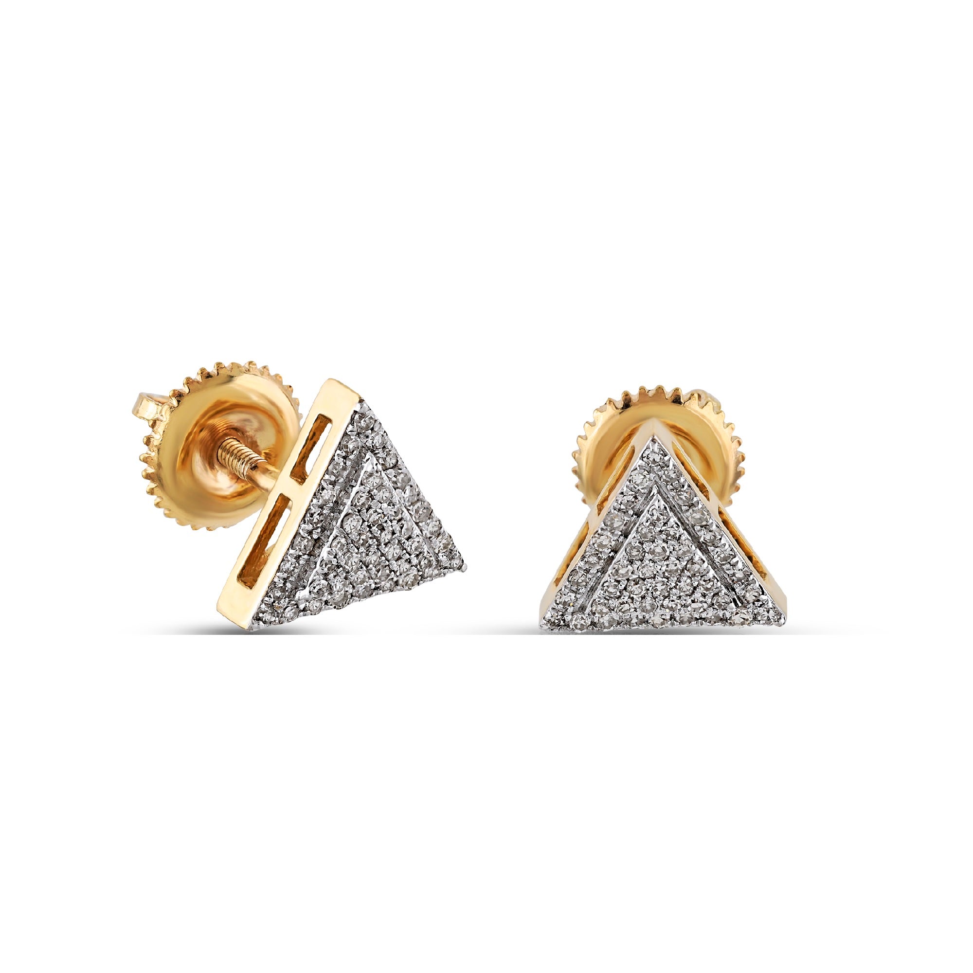 0.19Ct Diamond Cluster Yellow Gold Triangle Stud Earring