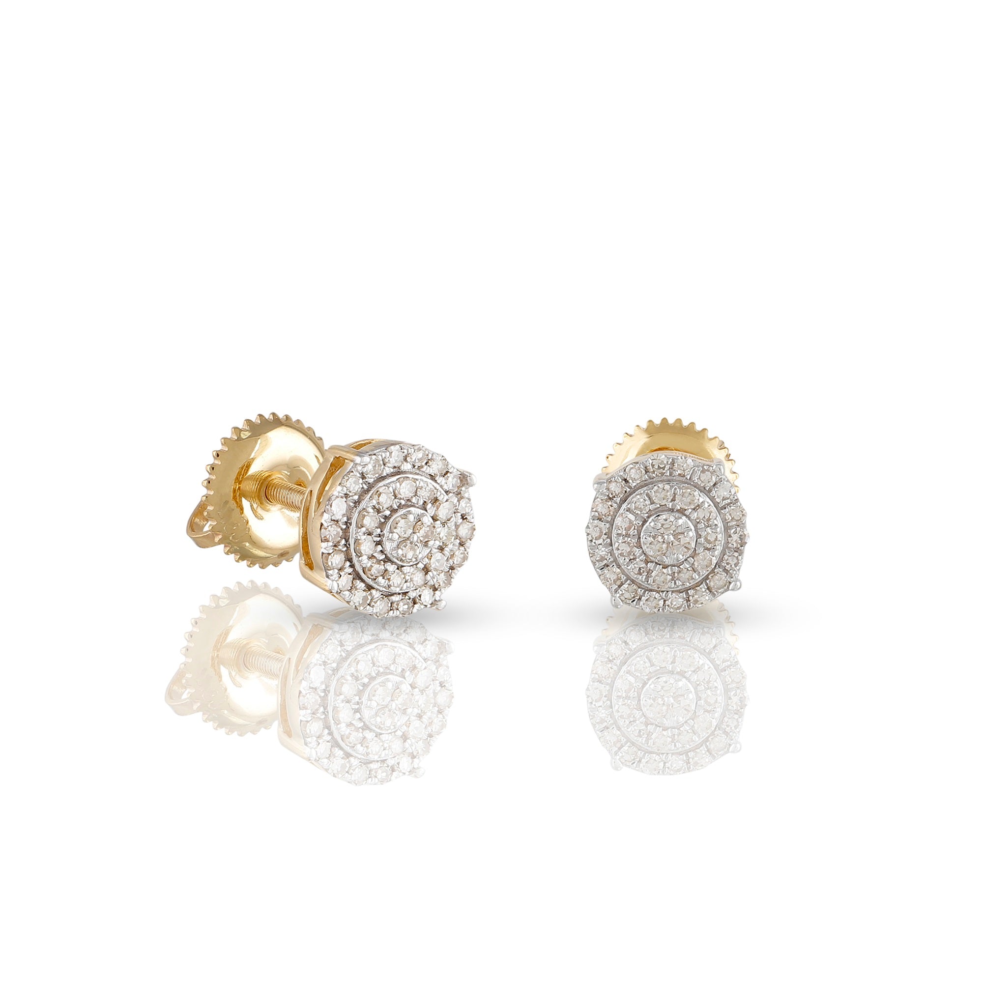 0.30 Ct Diamond Cluster Yellow Gold Round Stud Earrings