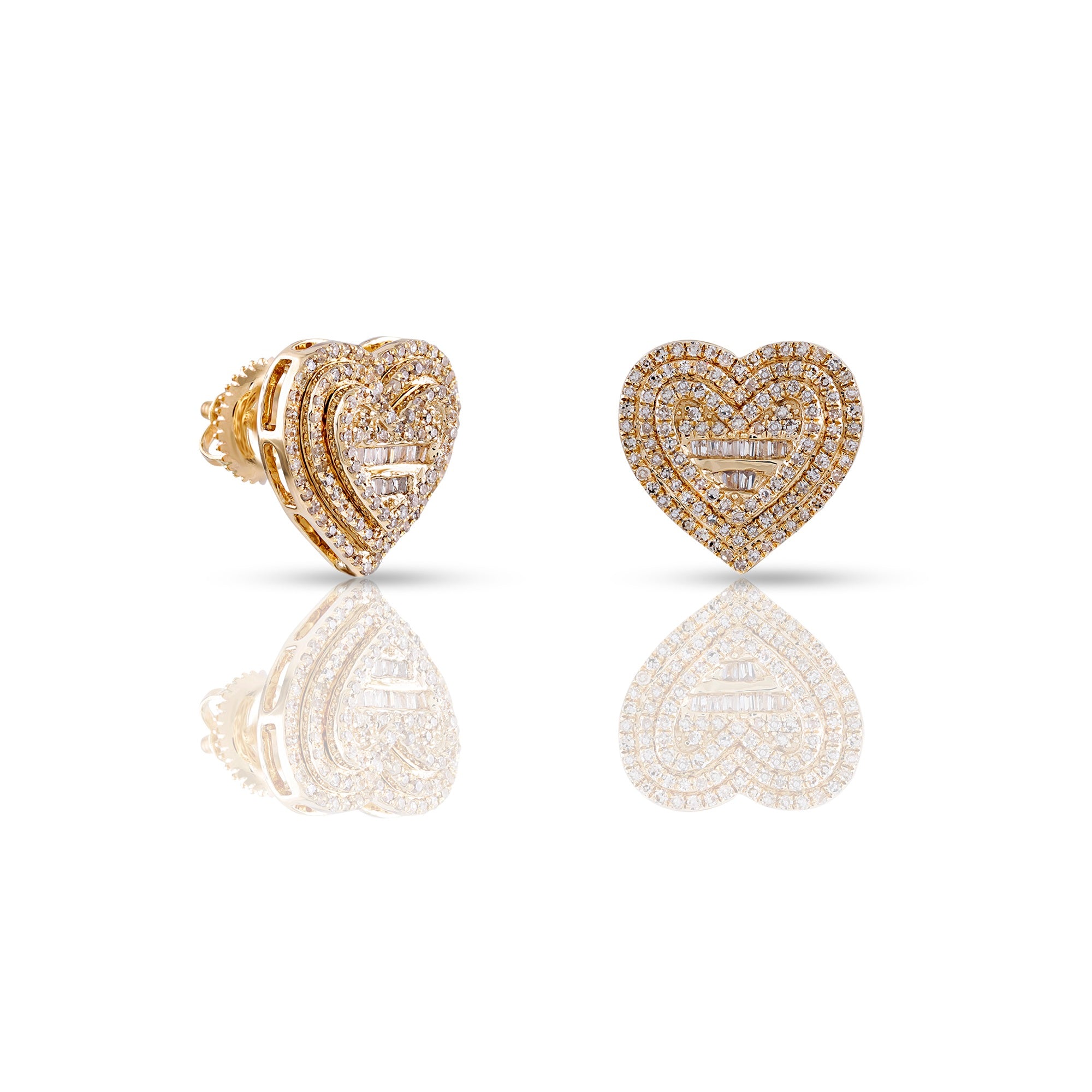 0.49ct Yellow Gold Triple Heart Earrings