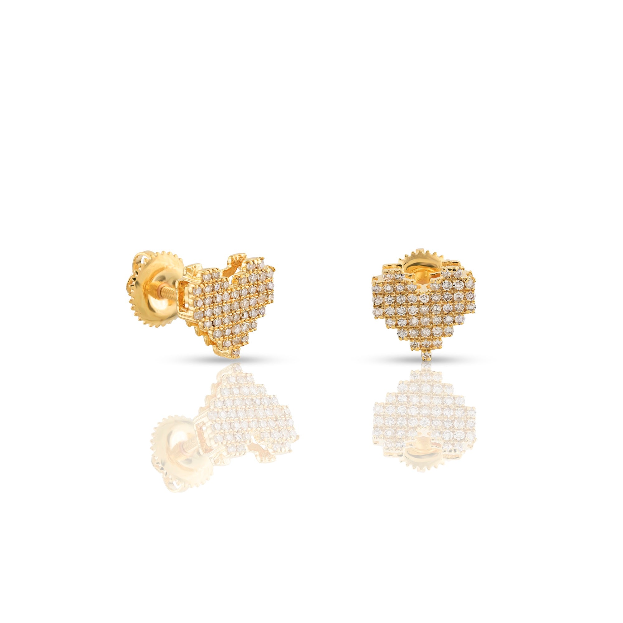 Yellow Gold Round Diamond Cluster Heart Stud Earrings