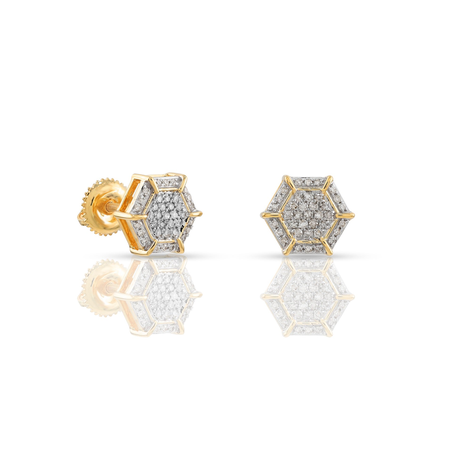0.24ct Yellow Gold White Diamond Hexagon Earrings