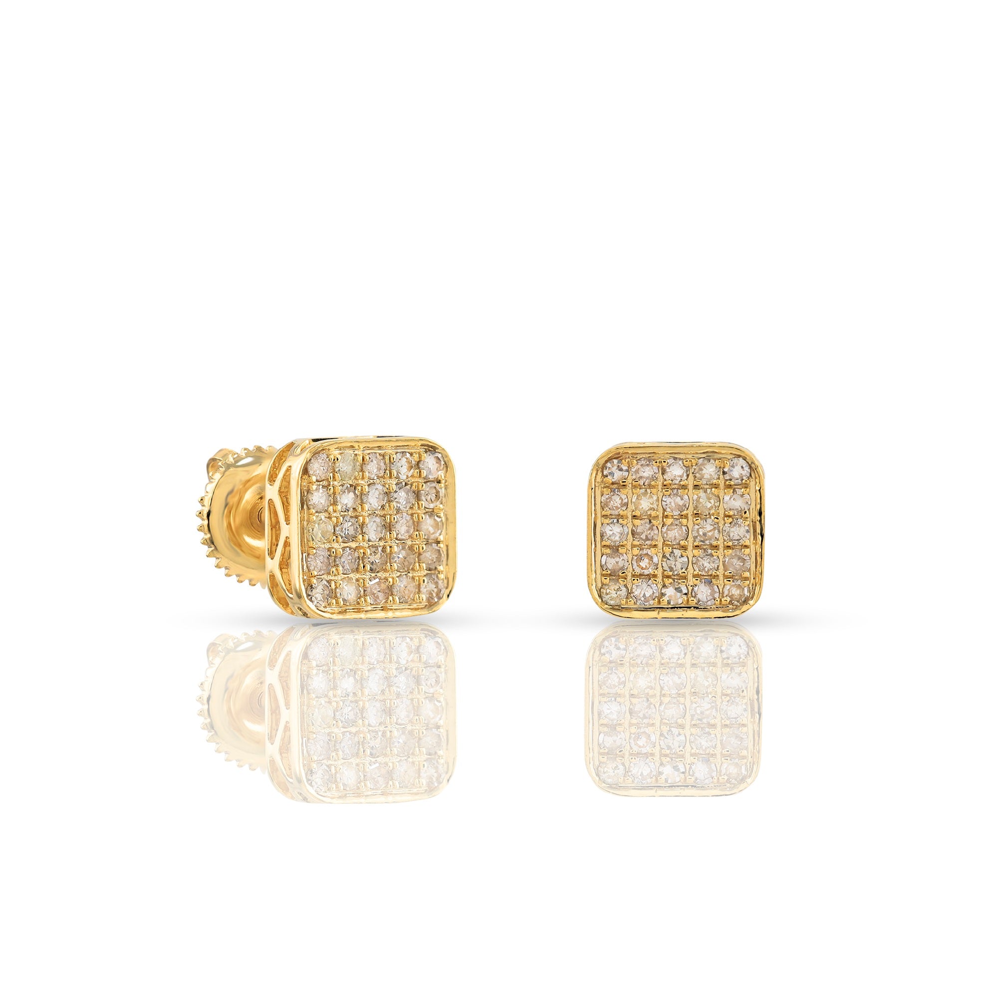0.37Ct Diamond Cluster Yellow Gold Square Stud Earrings