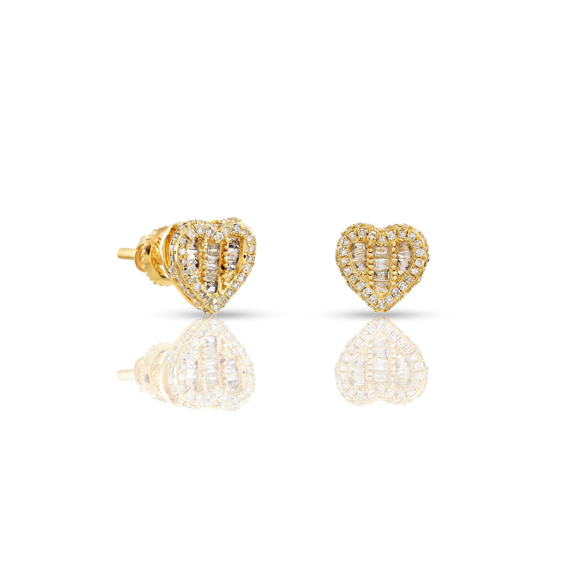 0.28ct Yellow Gold Baguette Diamond Heart Earrings