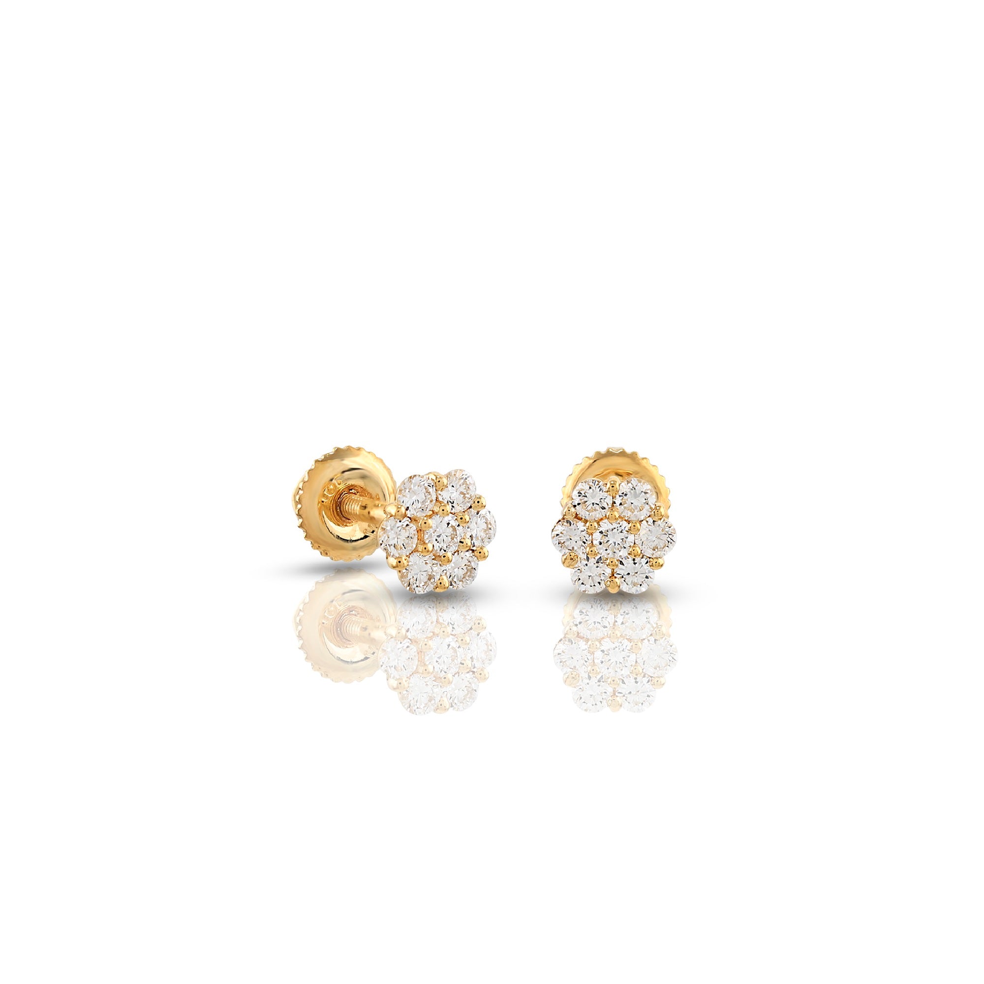 0.30Ct Round Diamond Yellow Gold Flower Stud Earrings