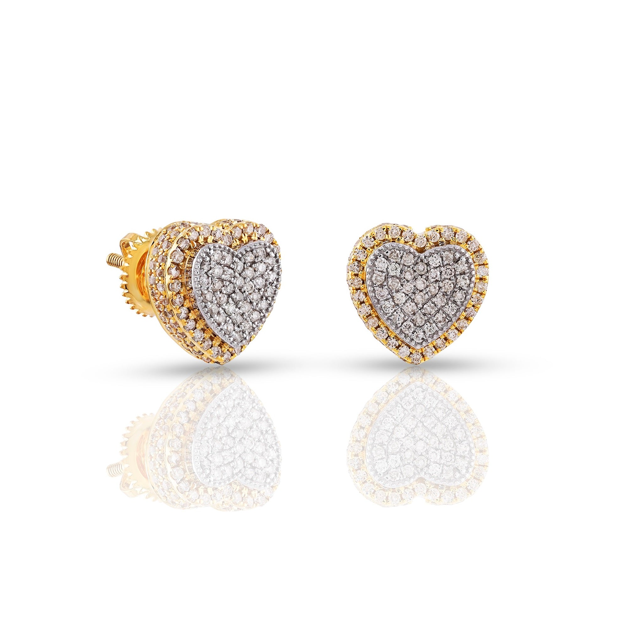 0.73ct Yellow Gold White Diamond Heart Earrings