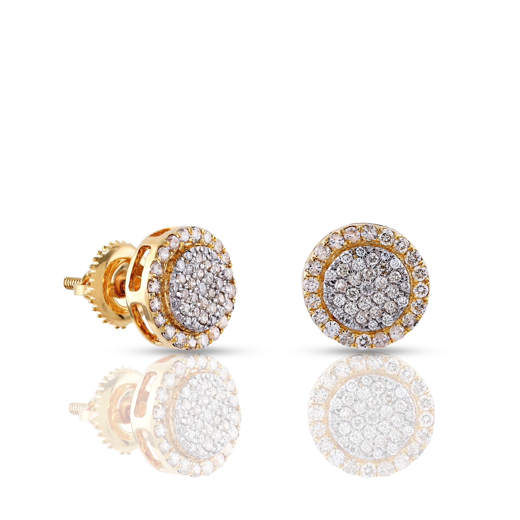 0.42Ct Diamond Cluster Yellow Gold Round Stud Earrings