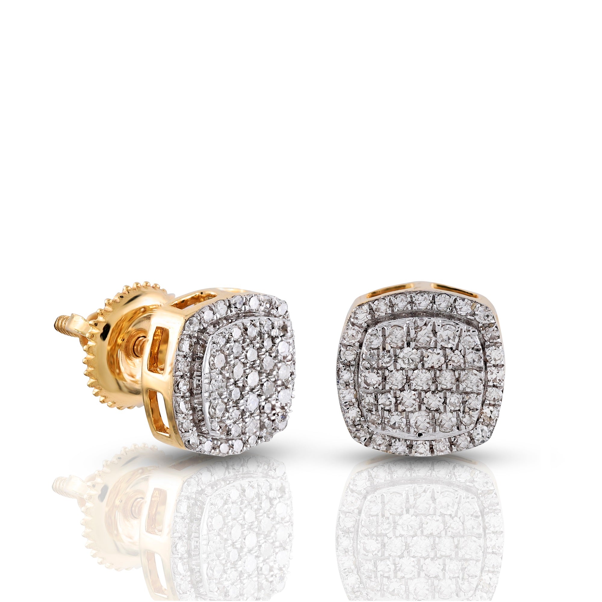 0.31Ct Diamond Cluster Yellow Gold Square Stud Earrings