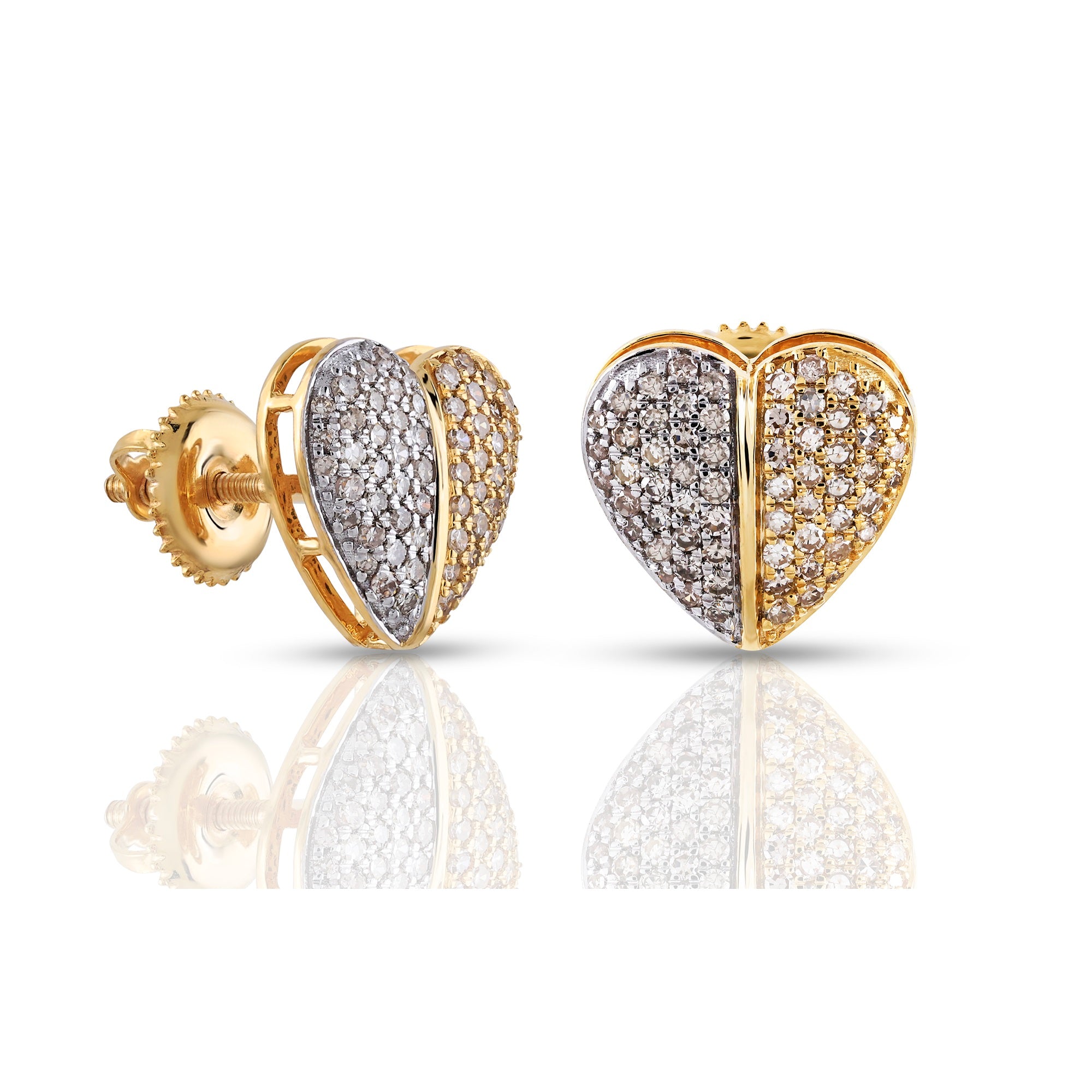 Yellow Gold Round Diamond Two Tone Heart Earring