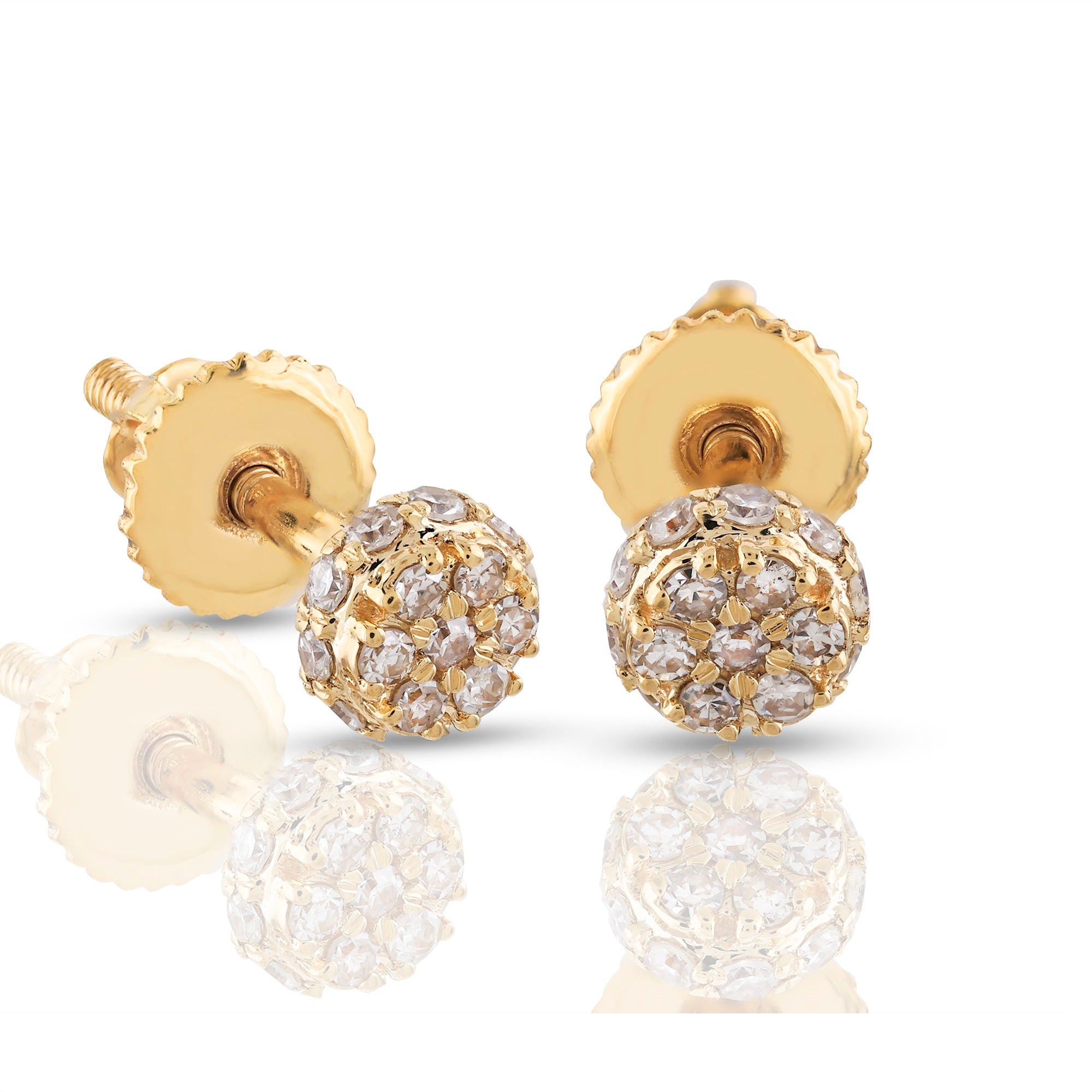 Round Diamond Yellow Gold Flower Stud Earring For Women's