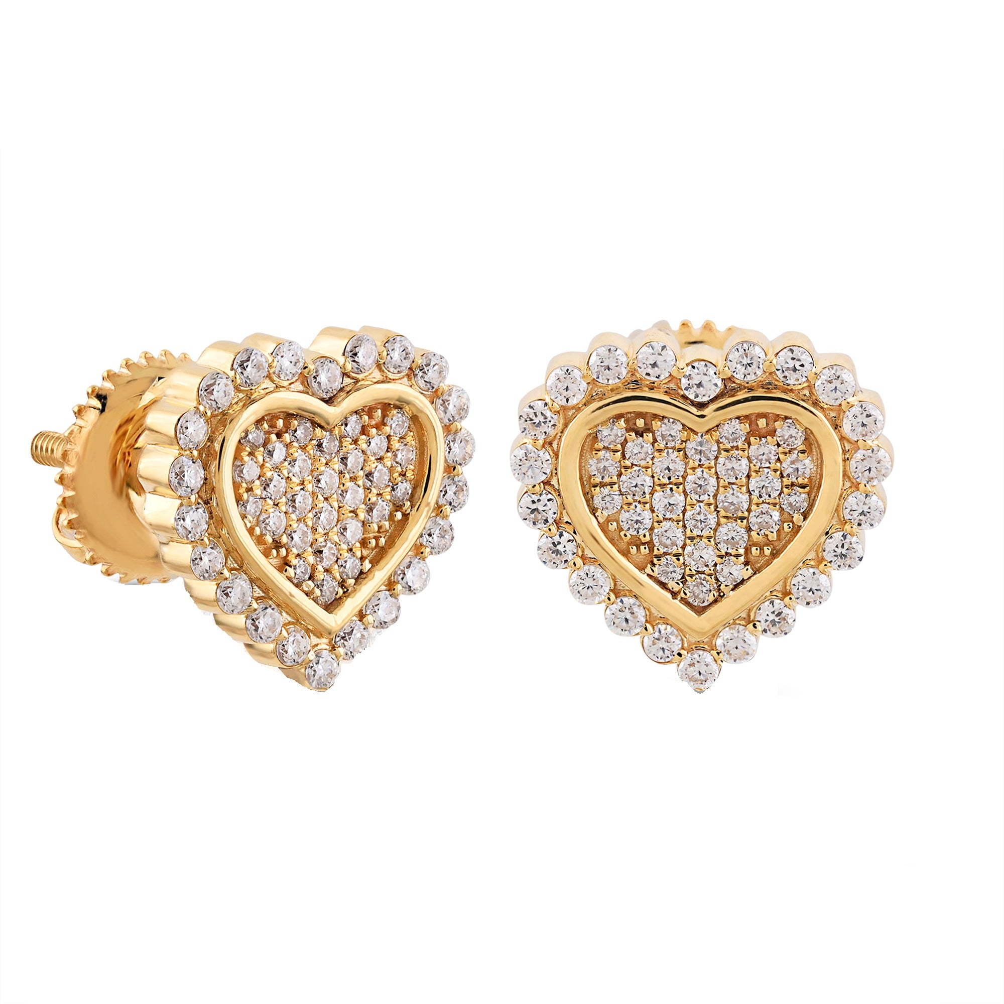 Yellow Gold Round Diamond Heart Stud Earring