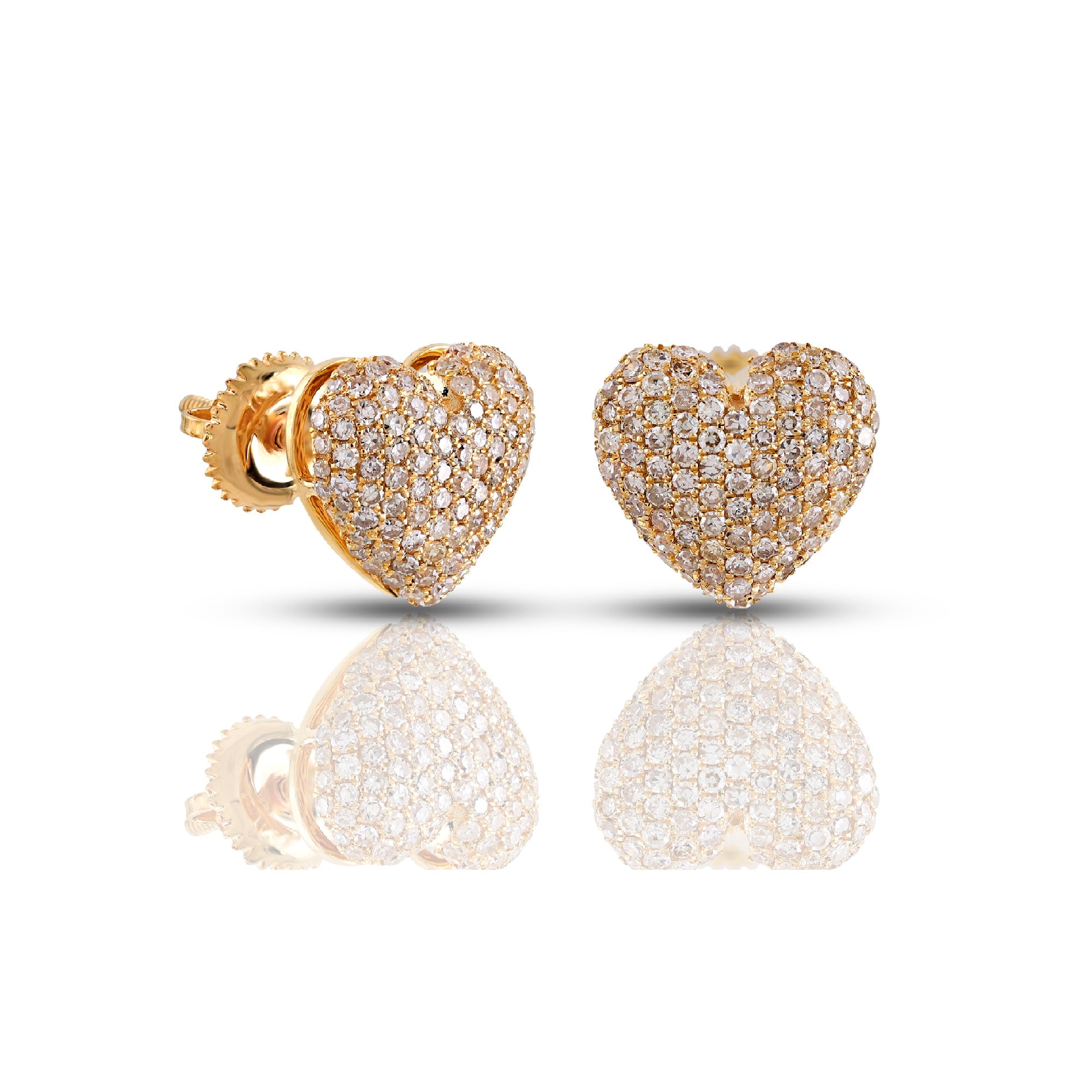 Yellow Gold Round Diamond Stud Heart Earrings