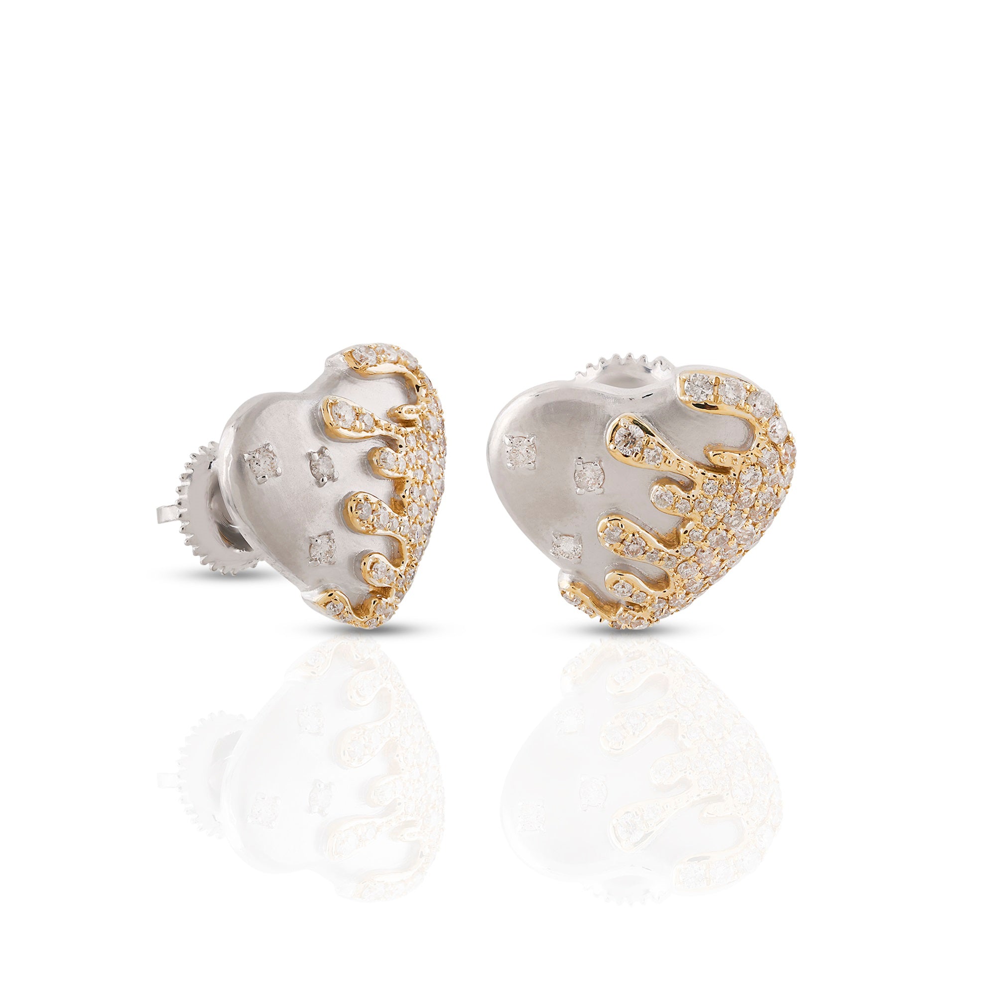 Two Tone Round Diamond Heart Earrings