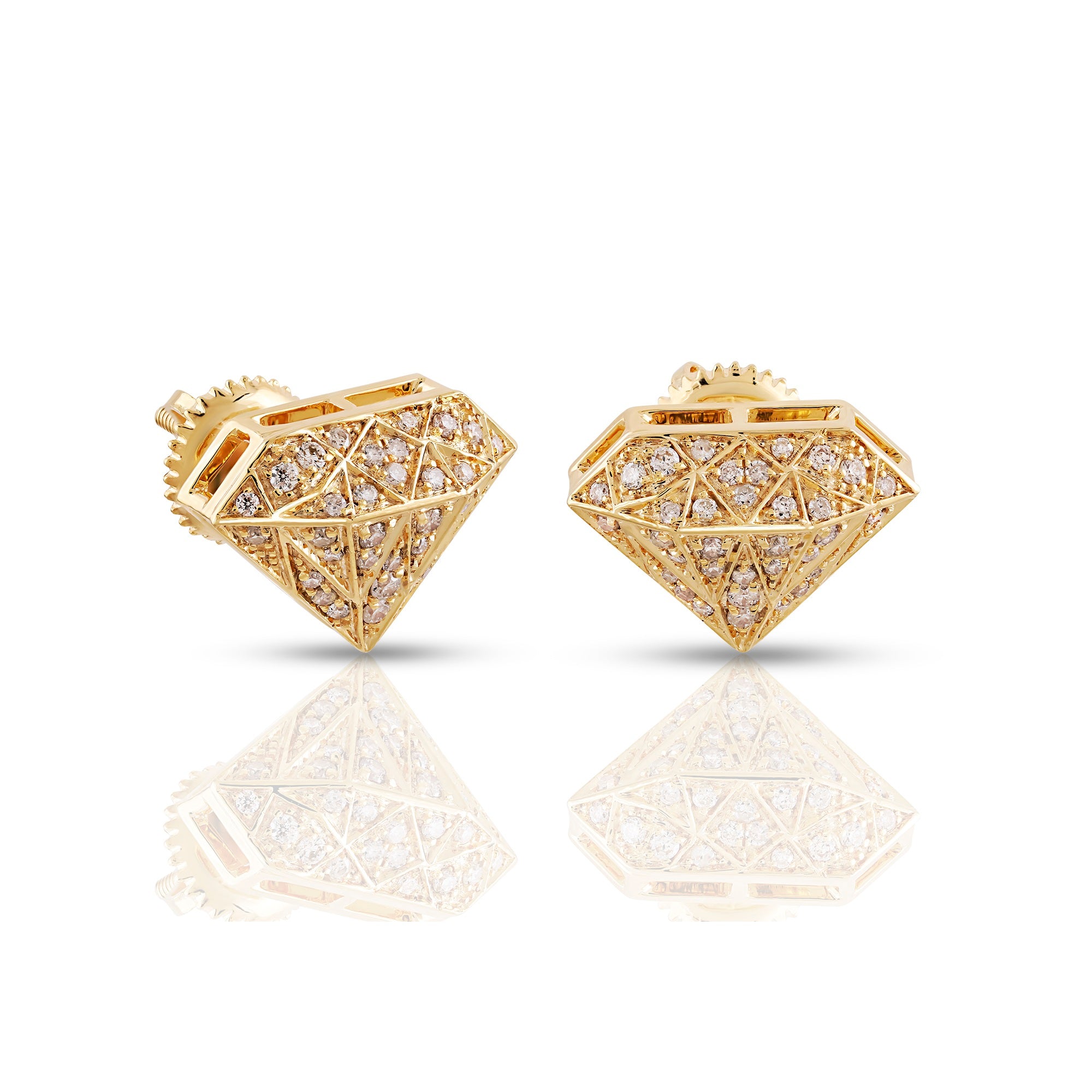 Yellow Gold Geometric Diamond Stud Earrings | Statement Earrings