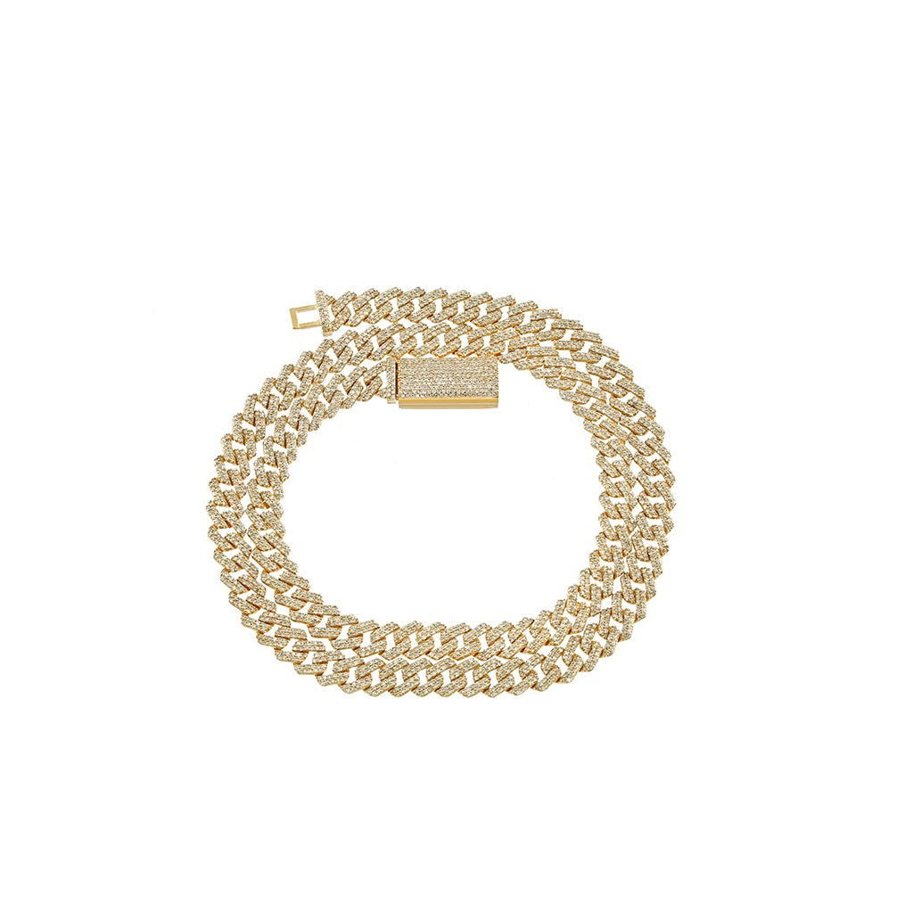 8mm Yellow Gold Diamond Cuban Chain