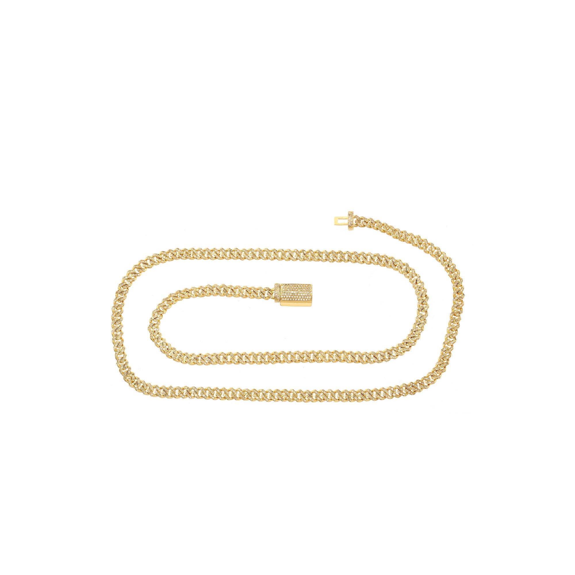 4mm Yellow Gold Round Diamond Cuban Link Chain