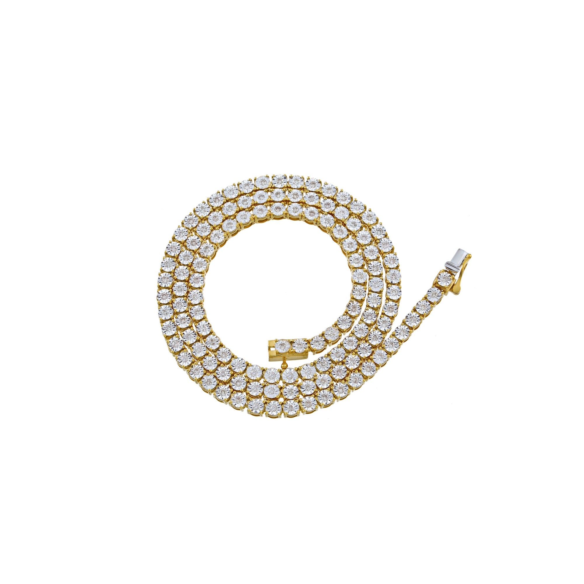 Yellow Gold illusion Set Diamond Tennis Chain