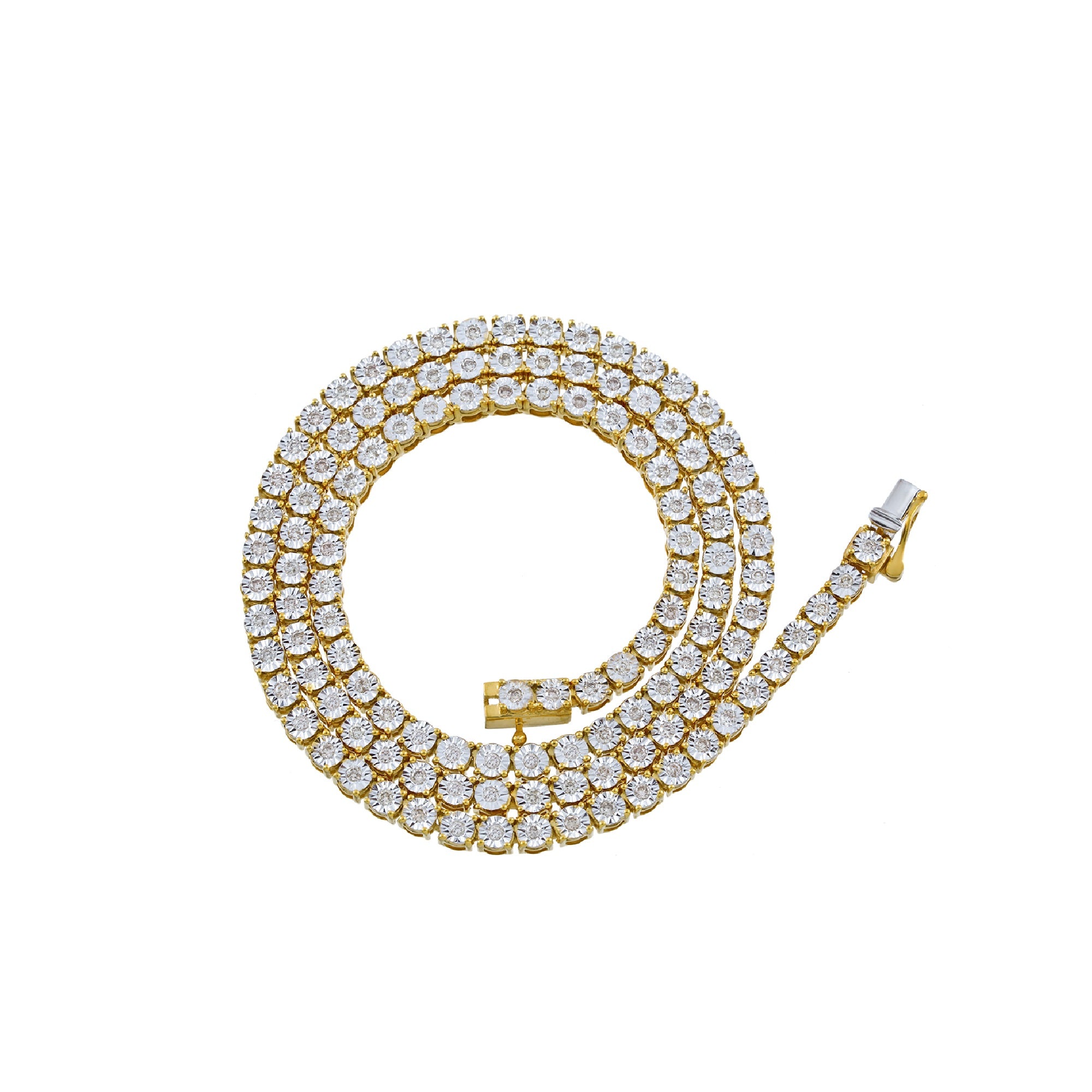 3.7mm Yellow Gold Round Illusion Diamond Tennish Chain