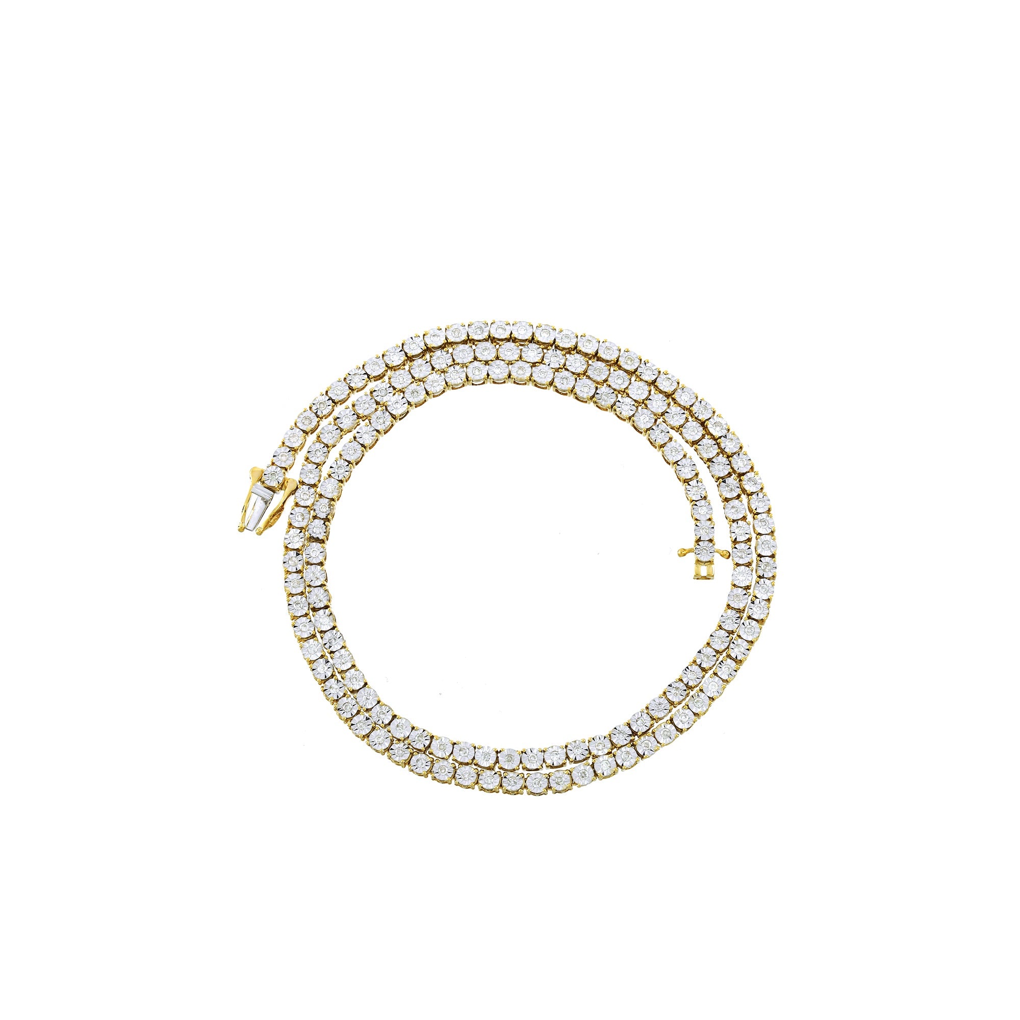 3.4mm Yellow Gold Round Diamond Illusion Tennis Chain