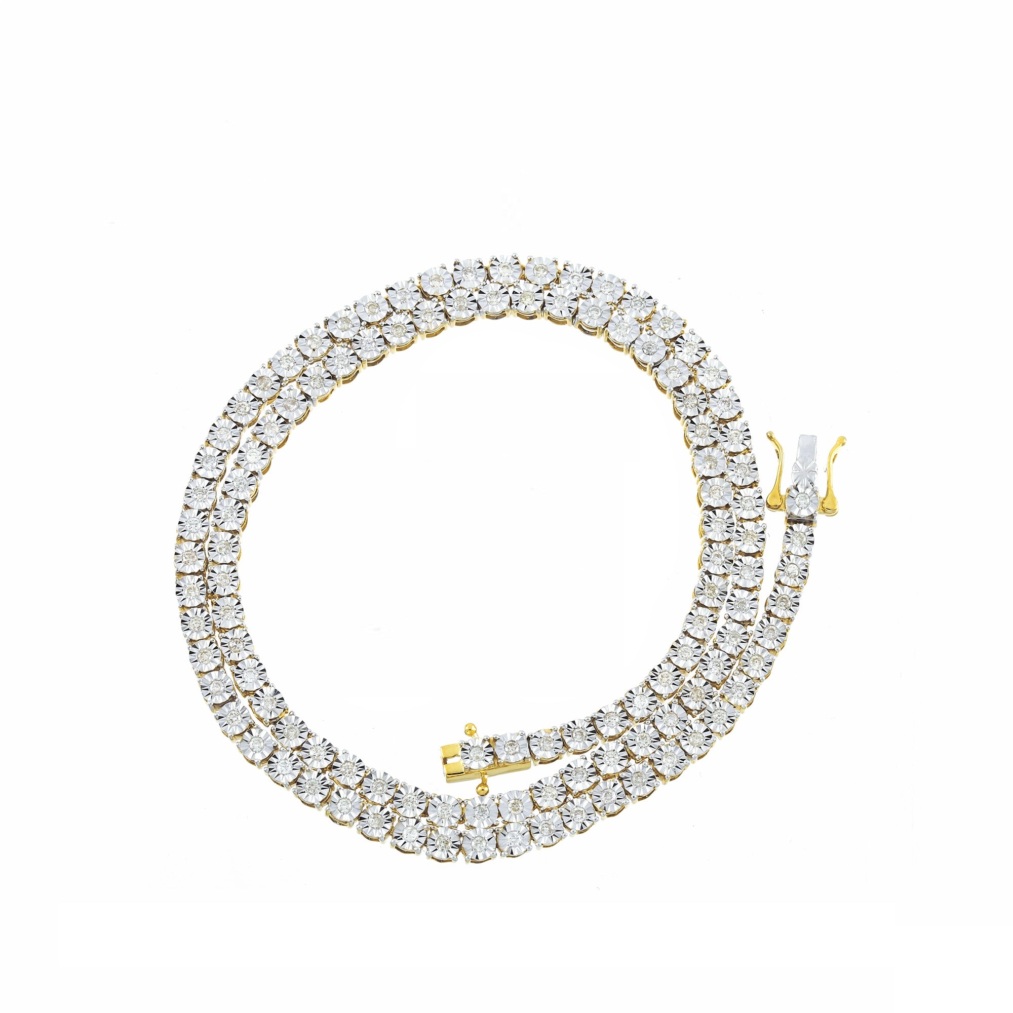 4.0mm Yellow Gold Round Illusion Diamond Tennis Bracelet