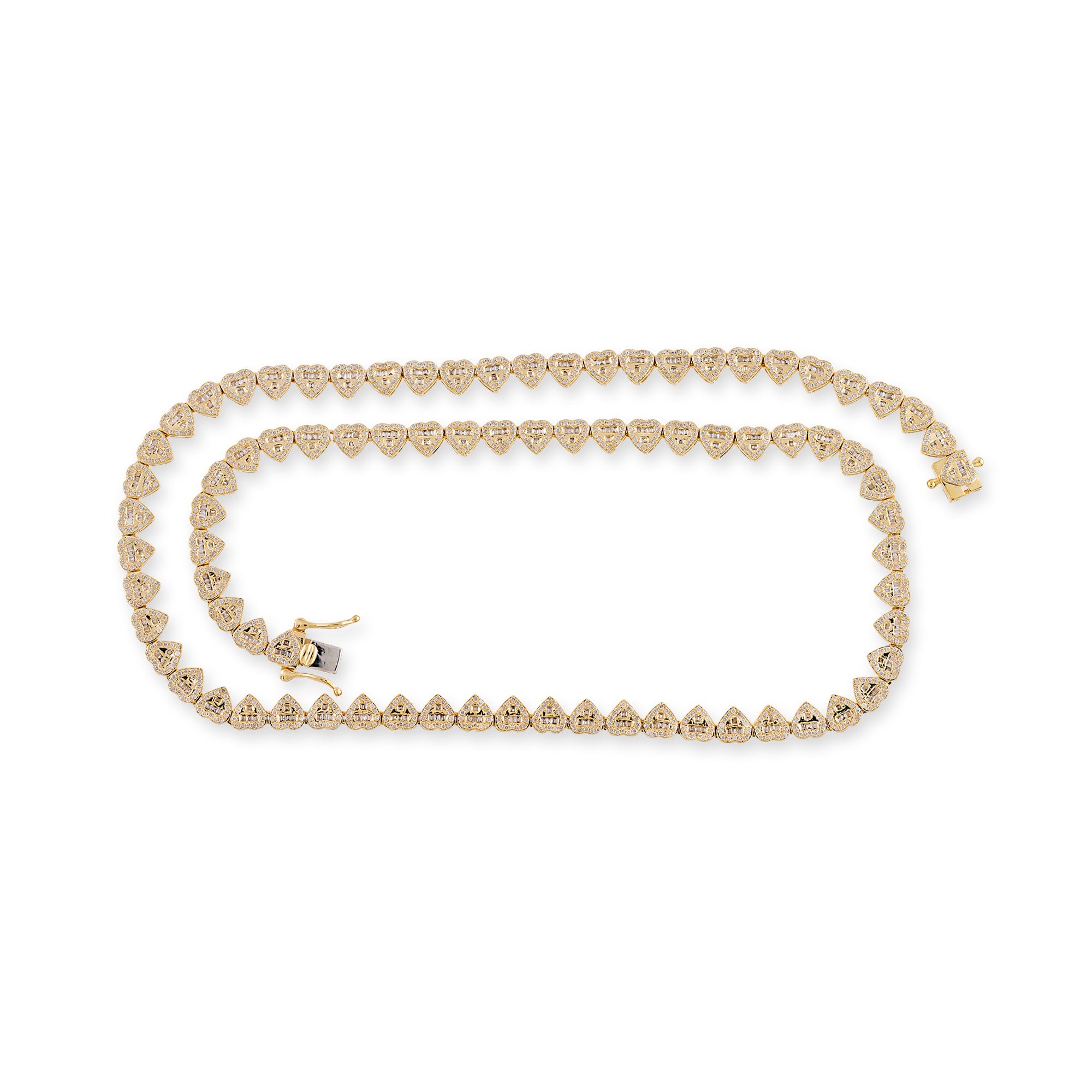 5mm Yellow Gold Baguette Diamond Heart Chain