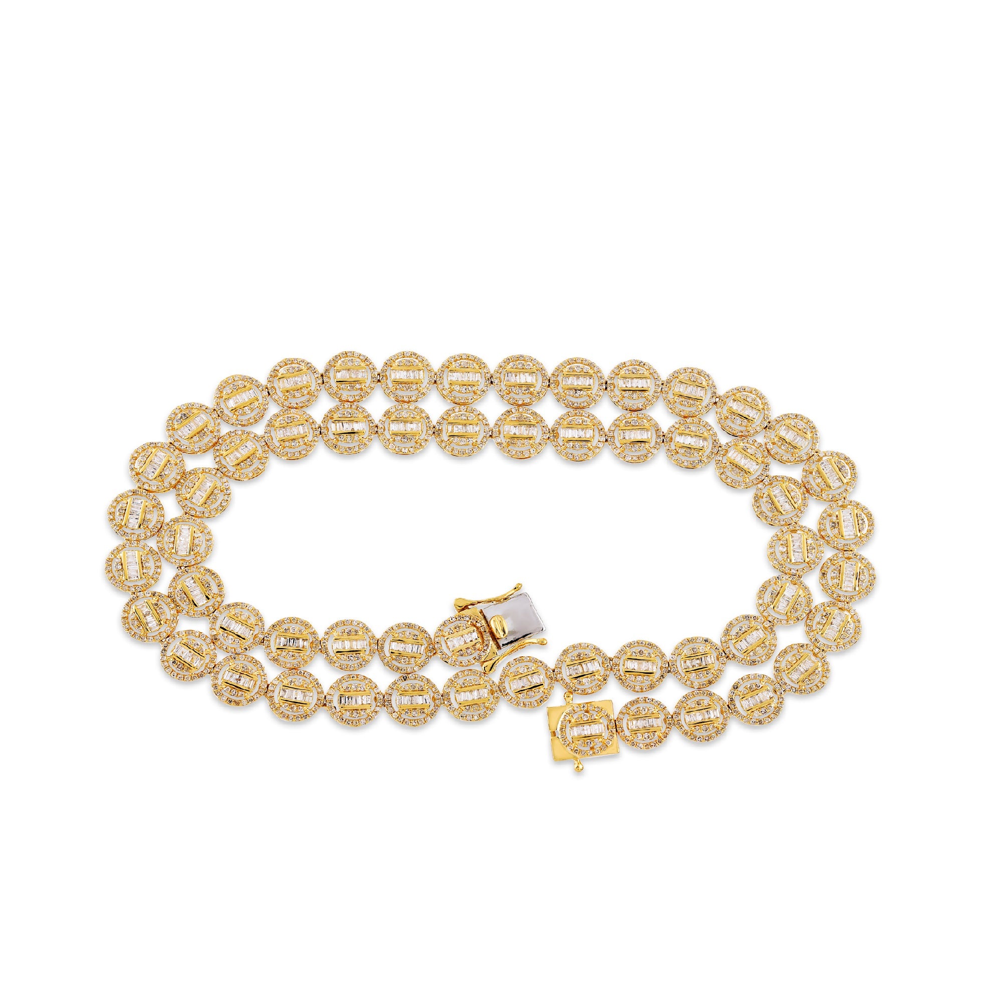 8mm Yellow Gold Round and Baguette Diamond Chain