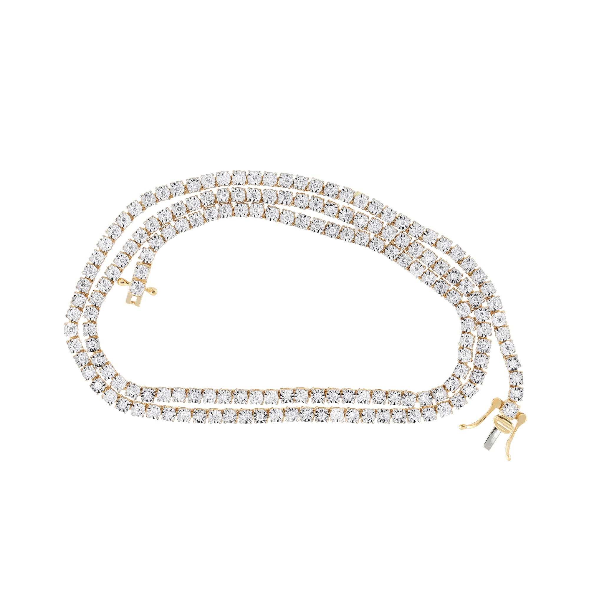 Yellow Gold illusion Set Diamond Tennis Chain