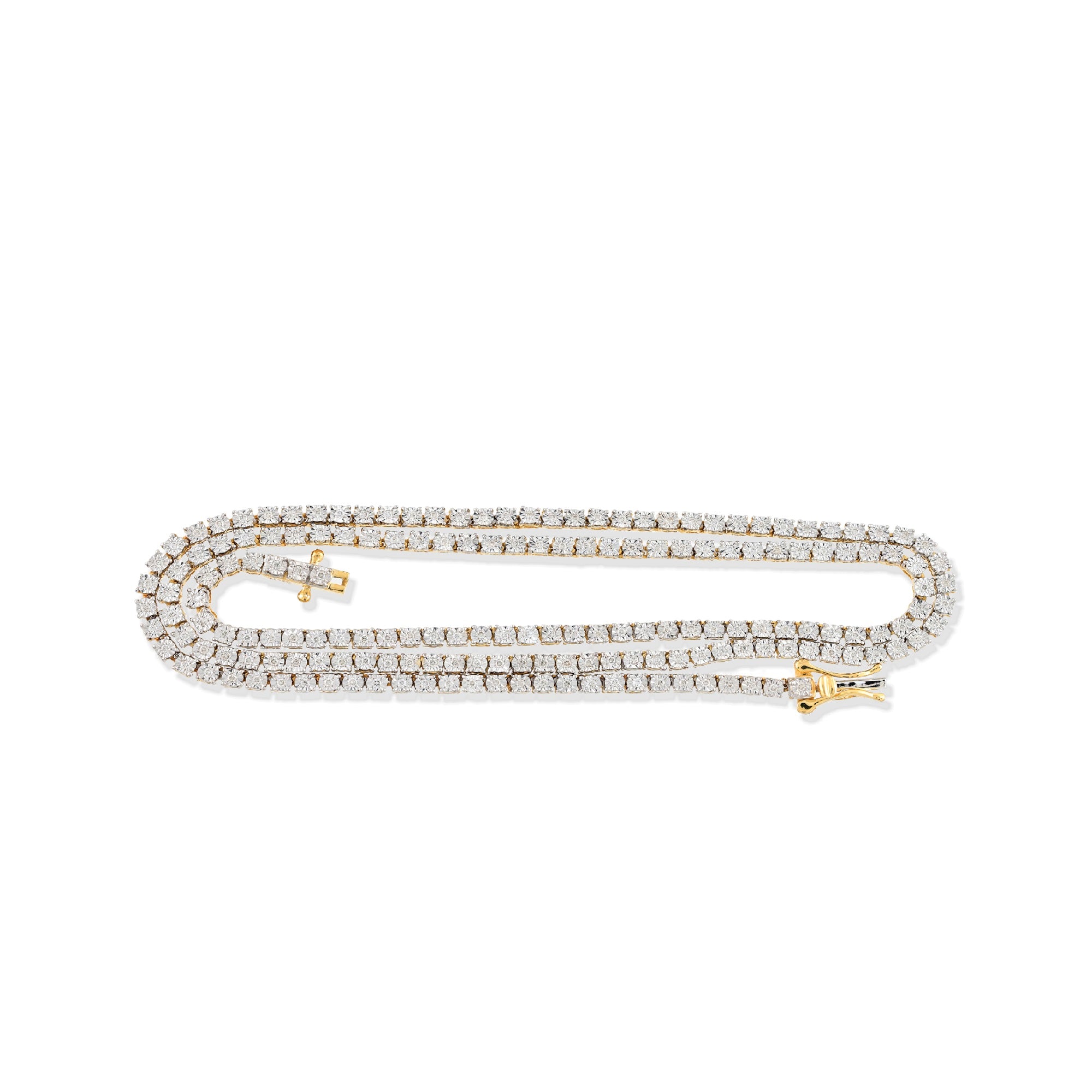2.5mm Yellow Gold Round Diamond Illusion Tennis Chain