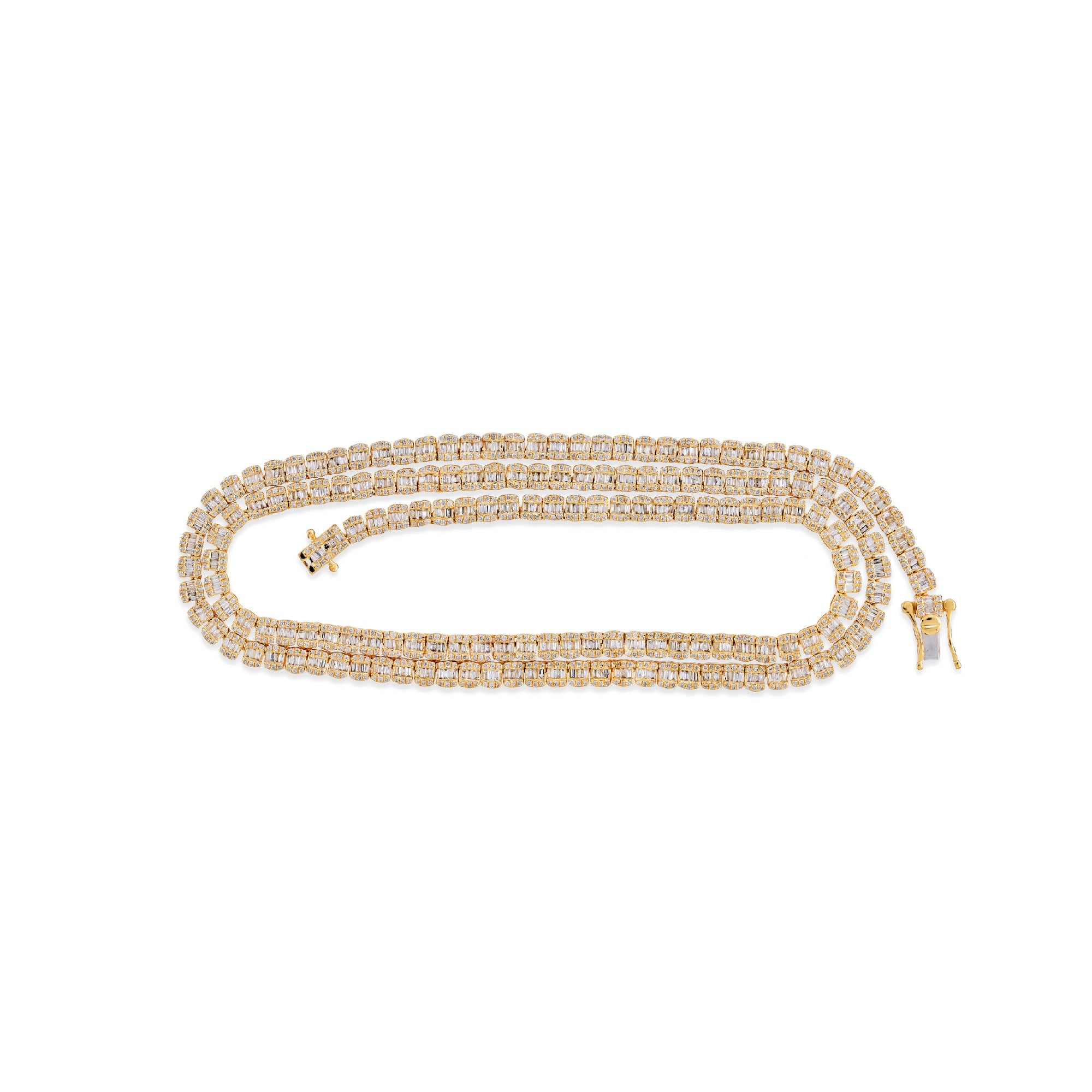 4mm Yellow Gold Round and Baguette Diamond chain