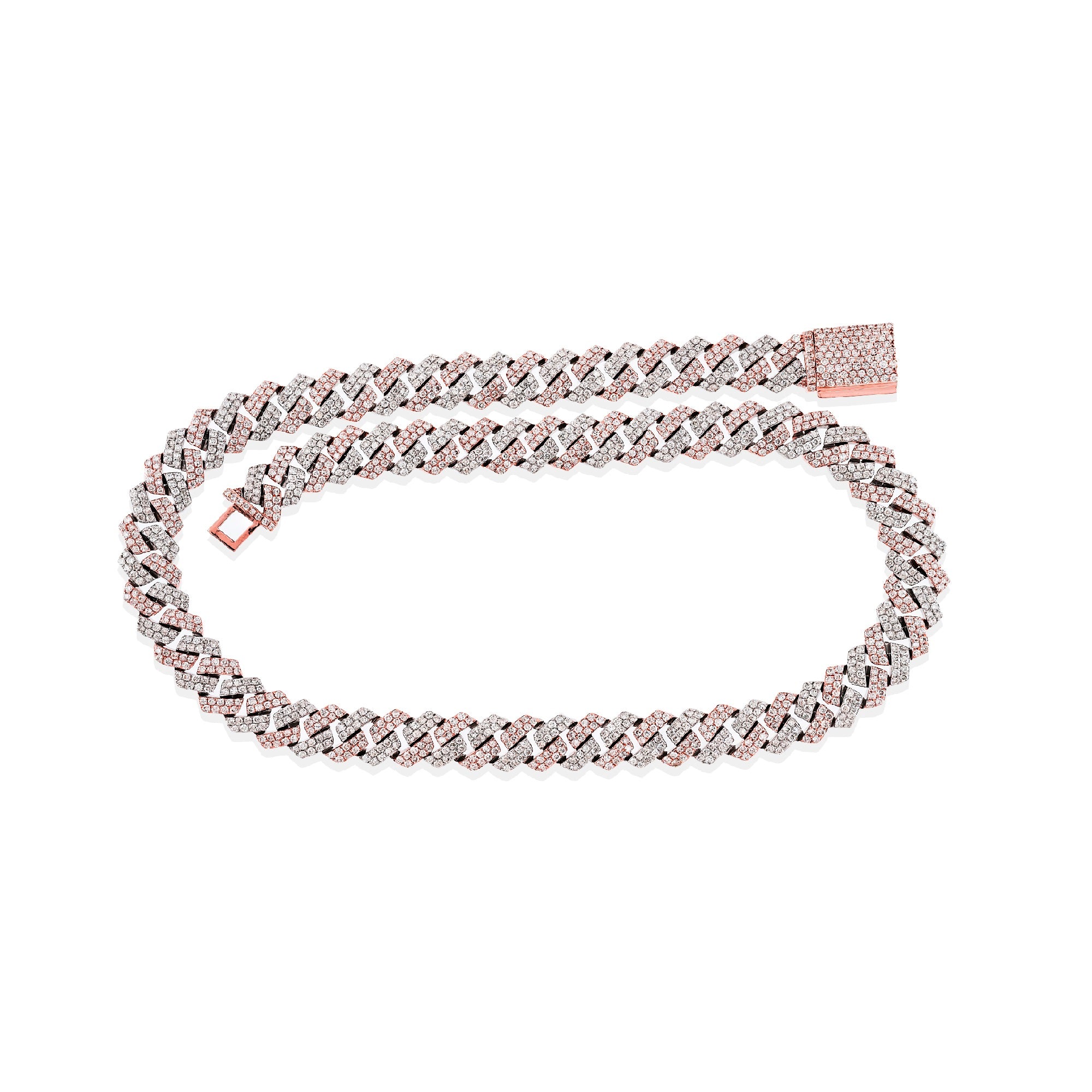 Rose Gold Round Diamond 10mm Two Tone Cuban Chain For Men's